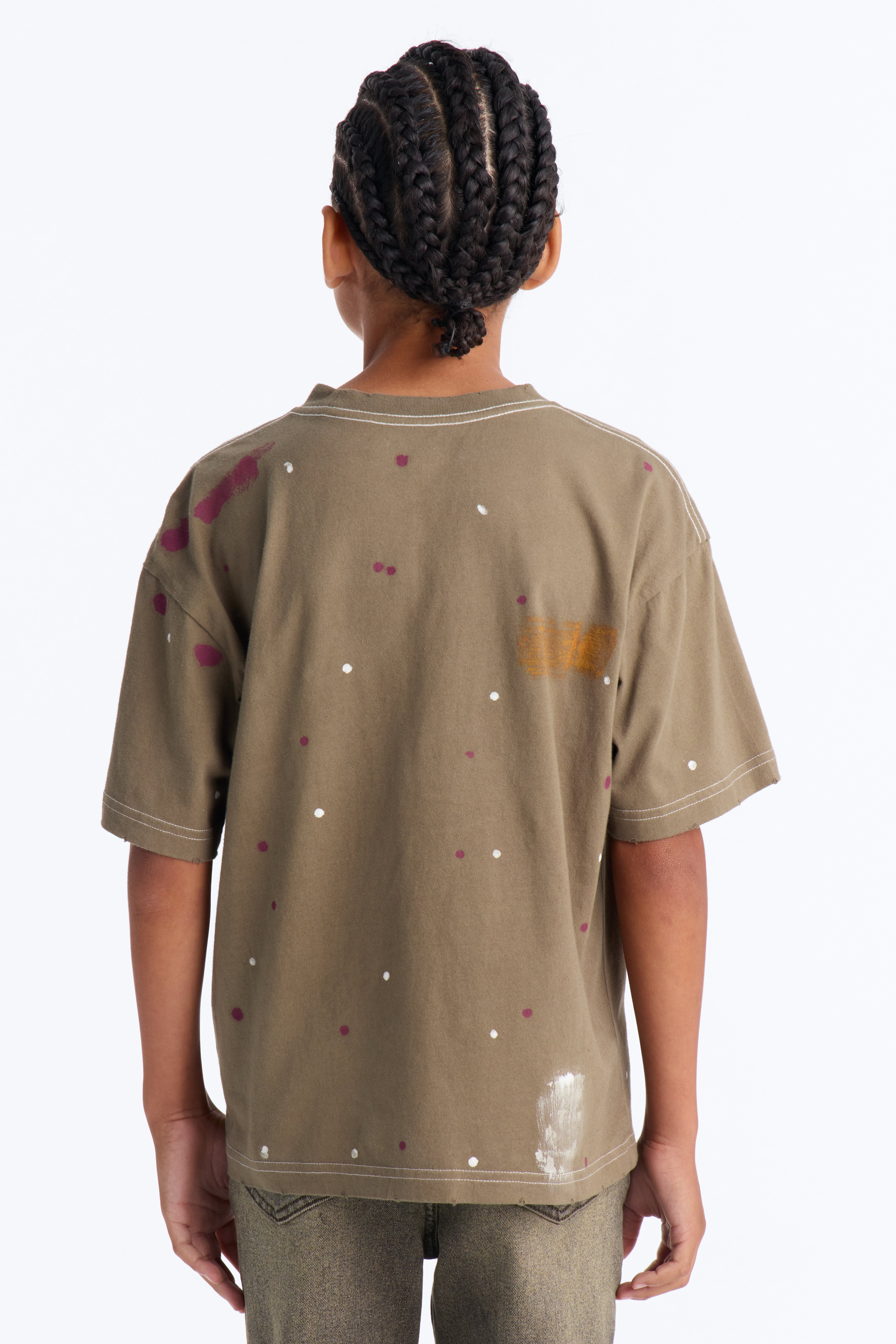 Mini GOAT Paint Splatter Oversized Short Sleeve Tee - Olive