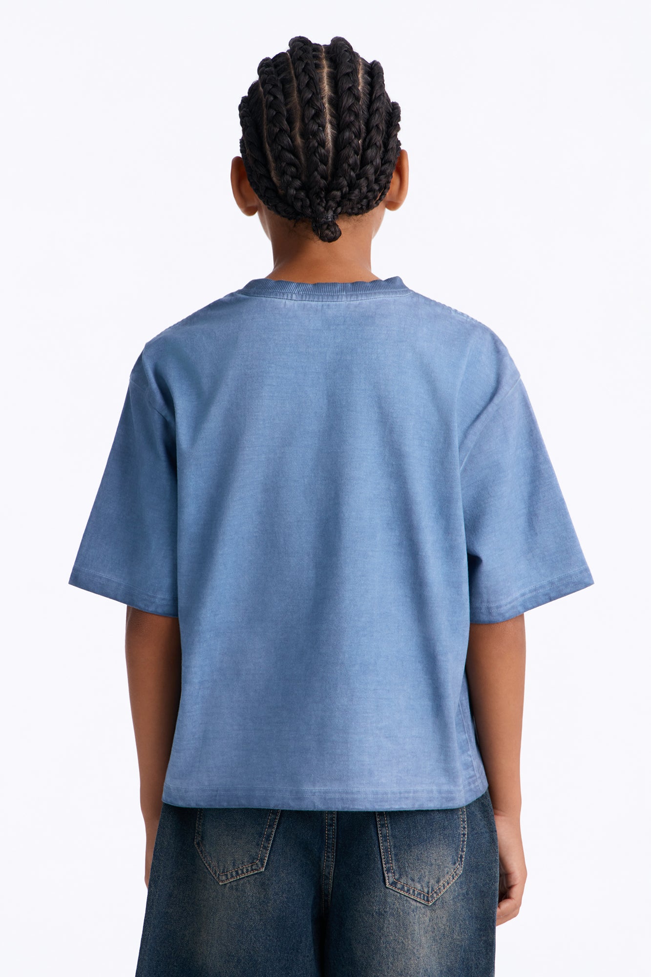 Mini Tinted Wash Boxy Cropped Heavyweight Short Sleeve Tee - Blue