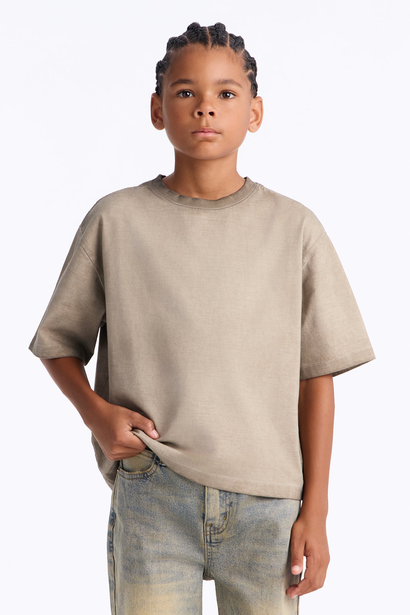 Mini Tinted Wash Boxy Cropped Heavyweight Short Sleeve Tee - Brown