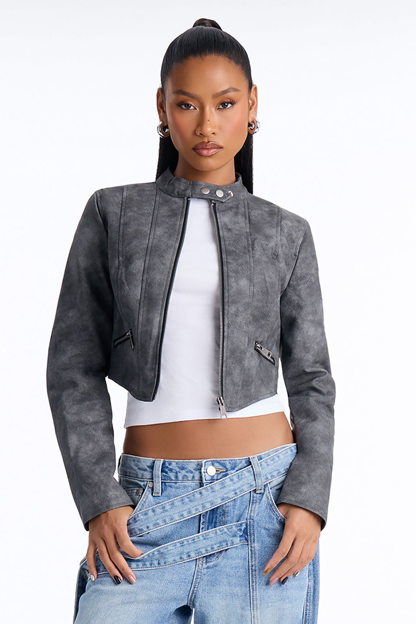 A Desert Babe Washed Faux Leather Moto - Black Wash