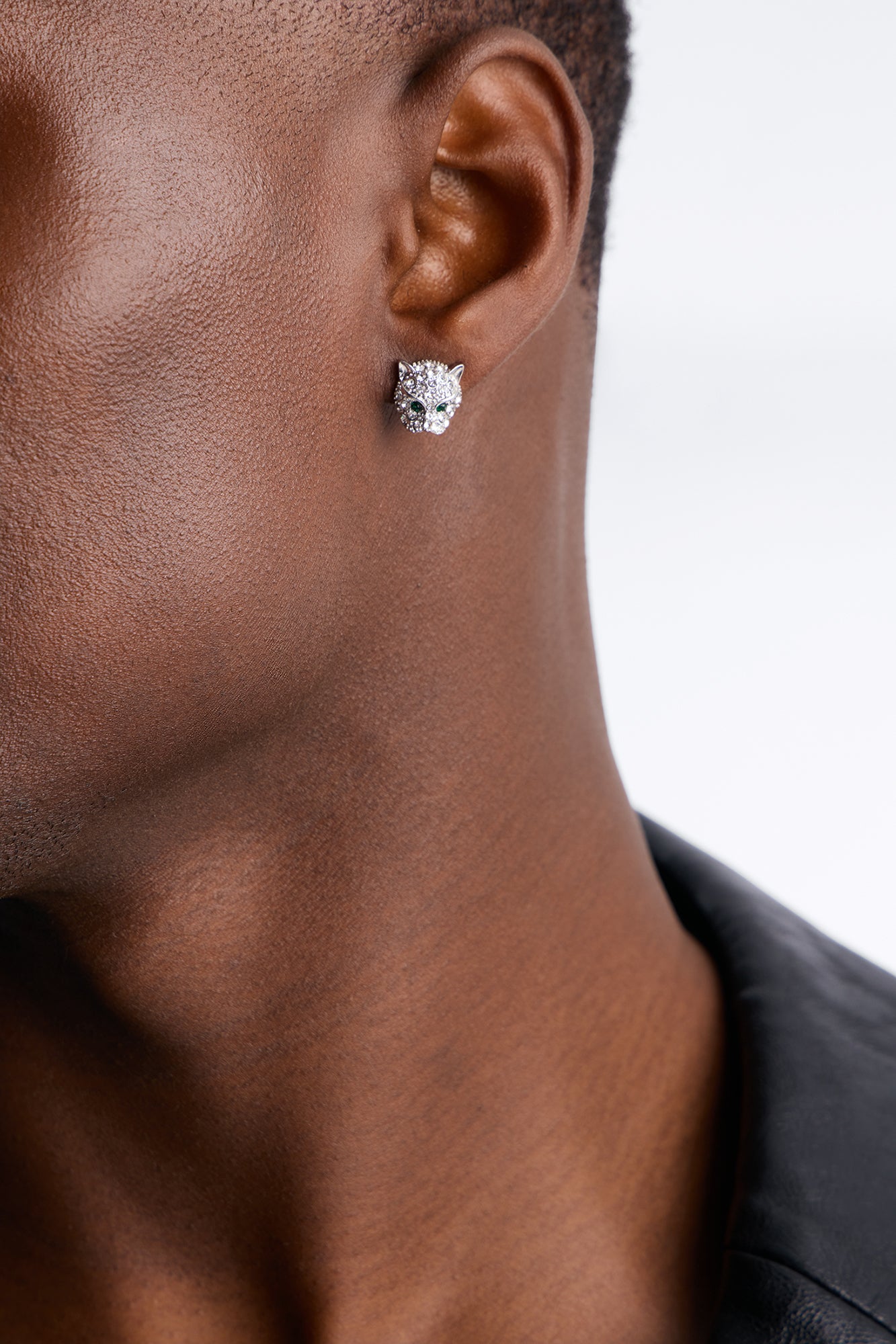 Rhinestone Panther Stud Earrings - Silver