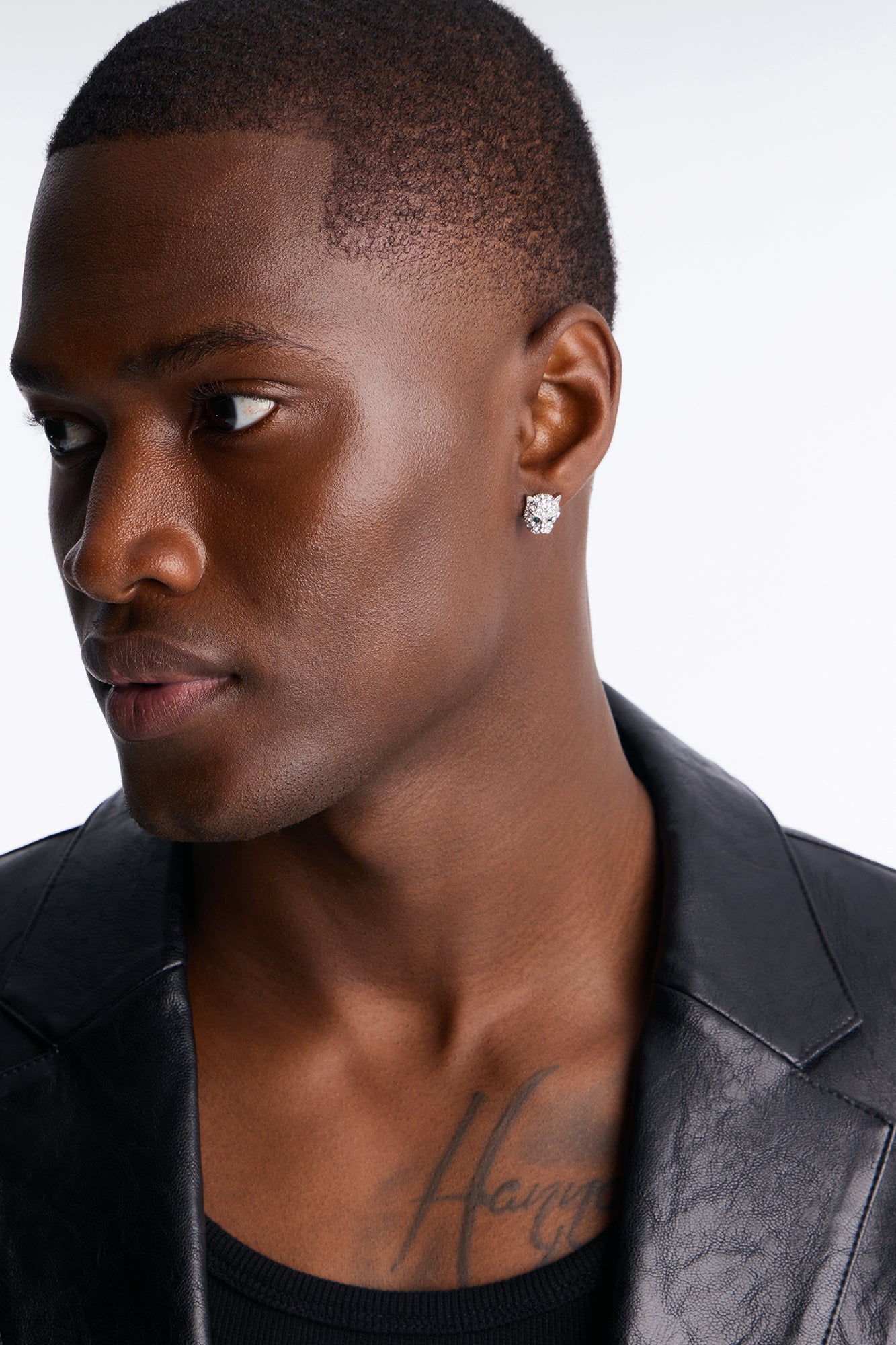 Rhinestone Panther Stud Earrings - Silver