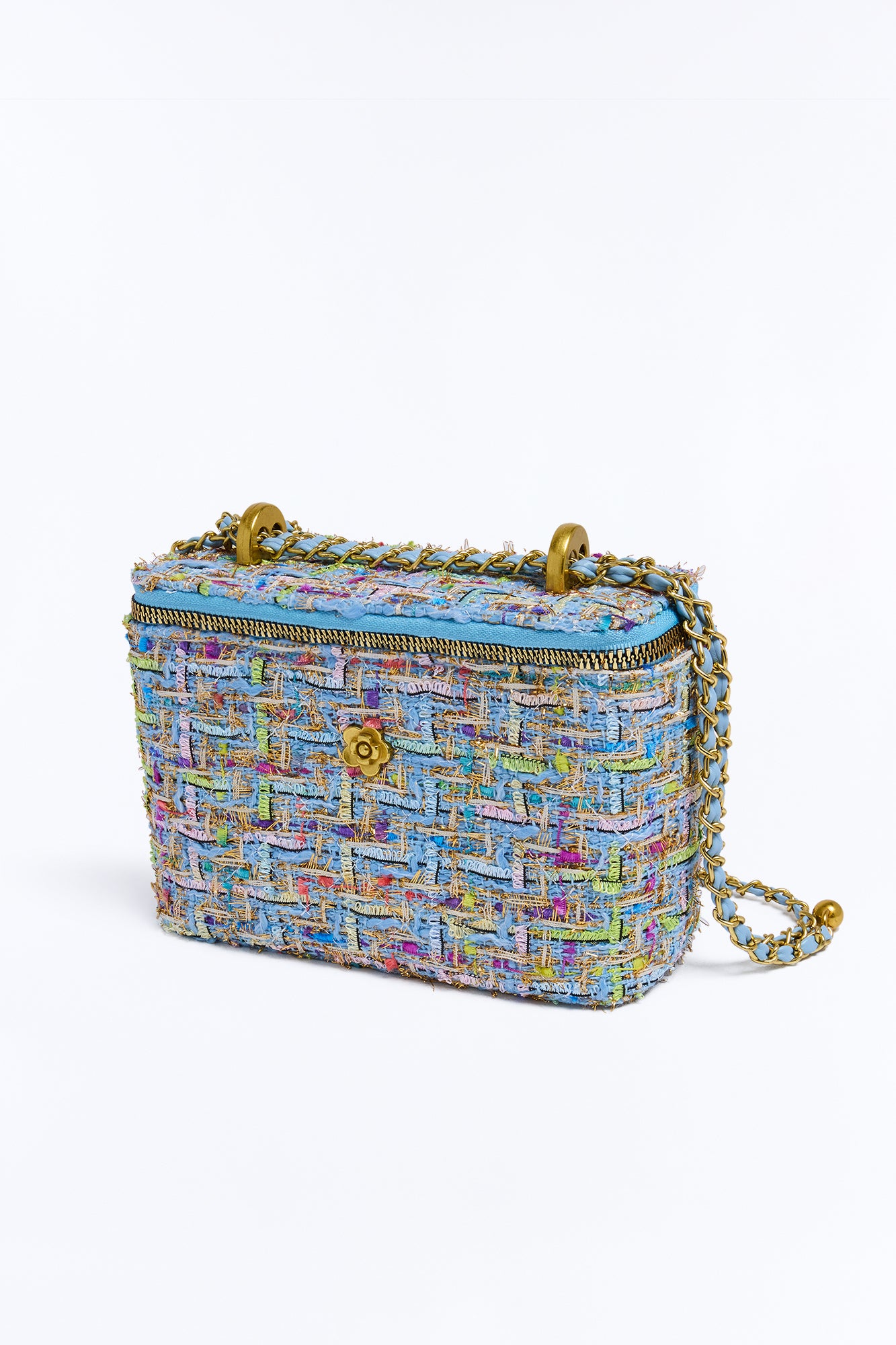 Classic Tweed Crossbody Handbag - Light Blue