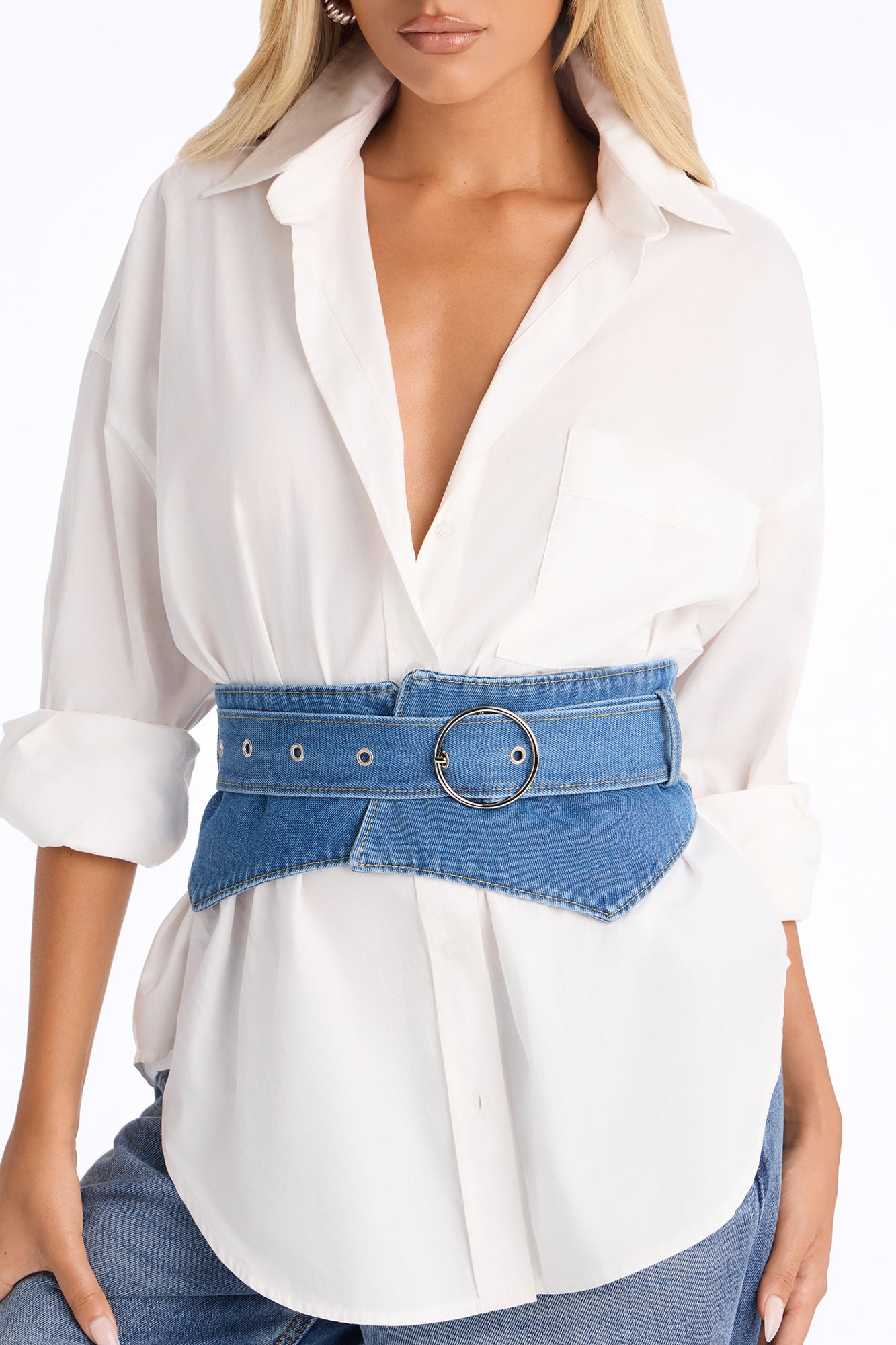 Sculpted In Denim Corset Belt - Denim