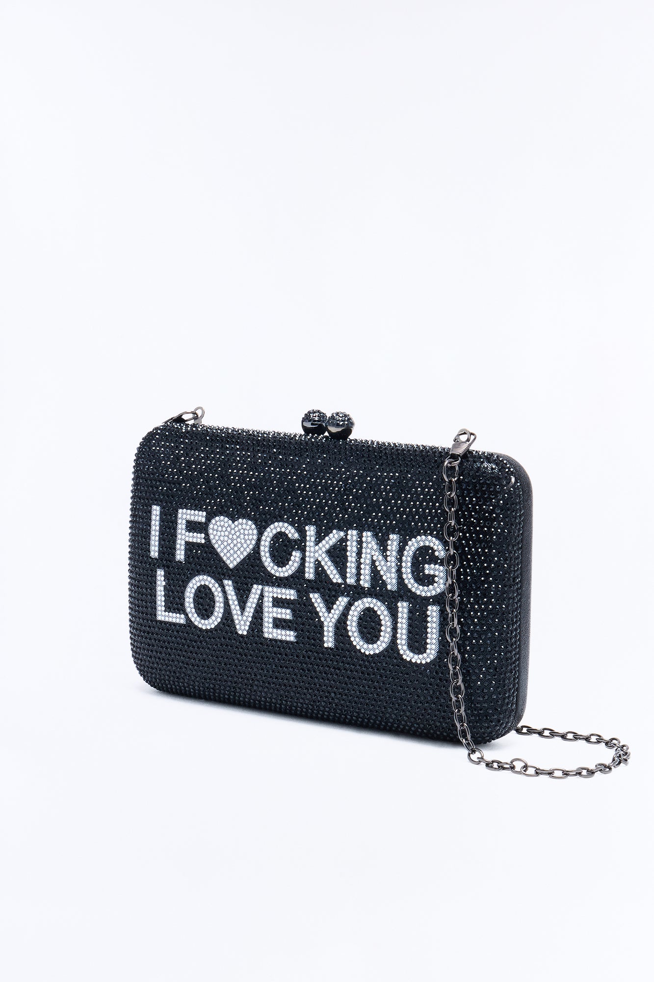 I Love You Rhinestone Clutch Handbag - Black/combo