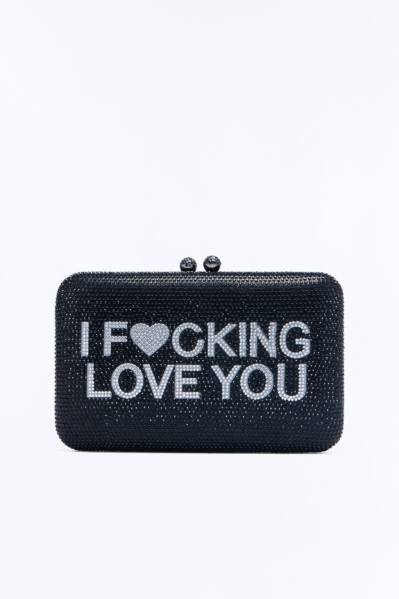 I Love You Rhinestone Clutch Handbag - Black/combo