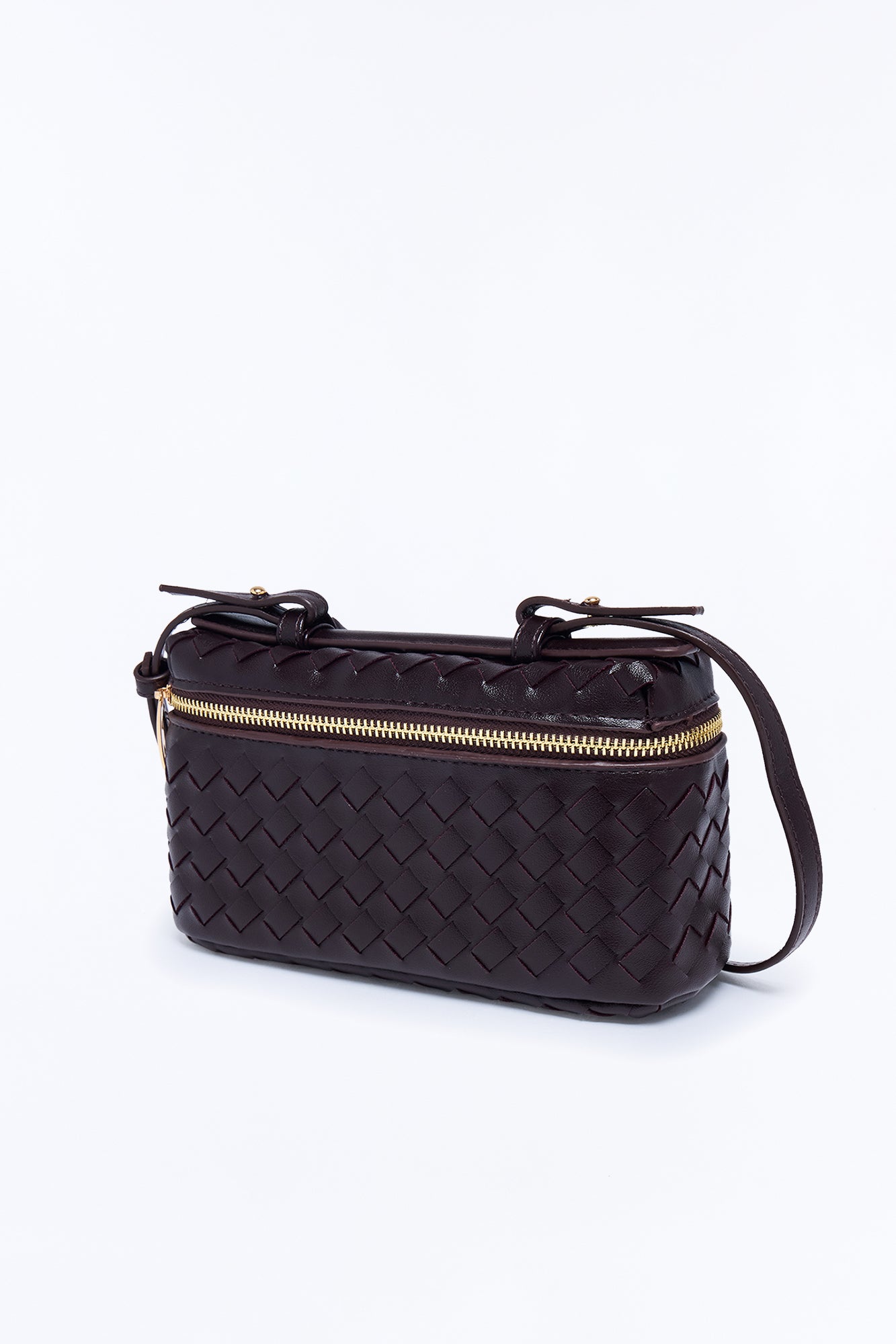 Intertwined Woven Faux Leather Crossbody Handbag - Brown