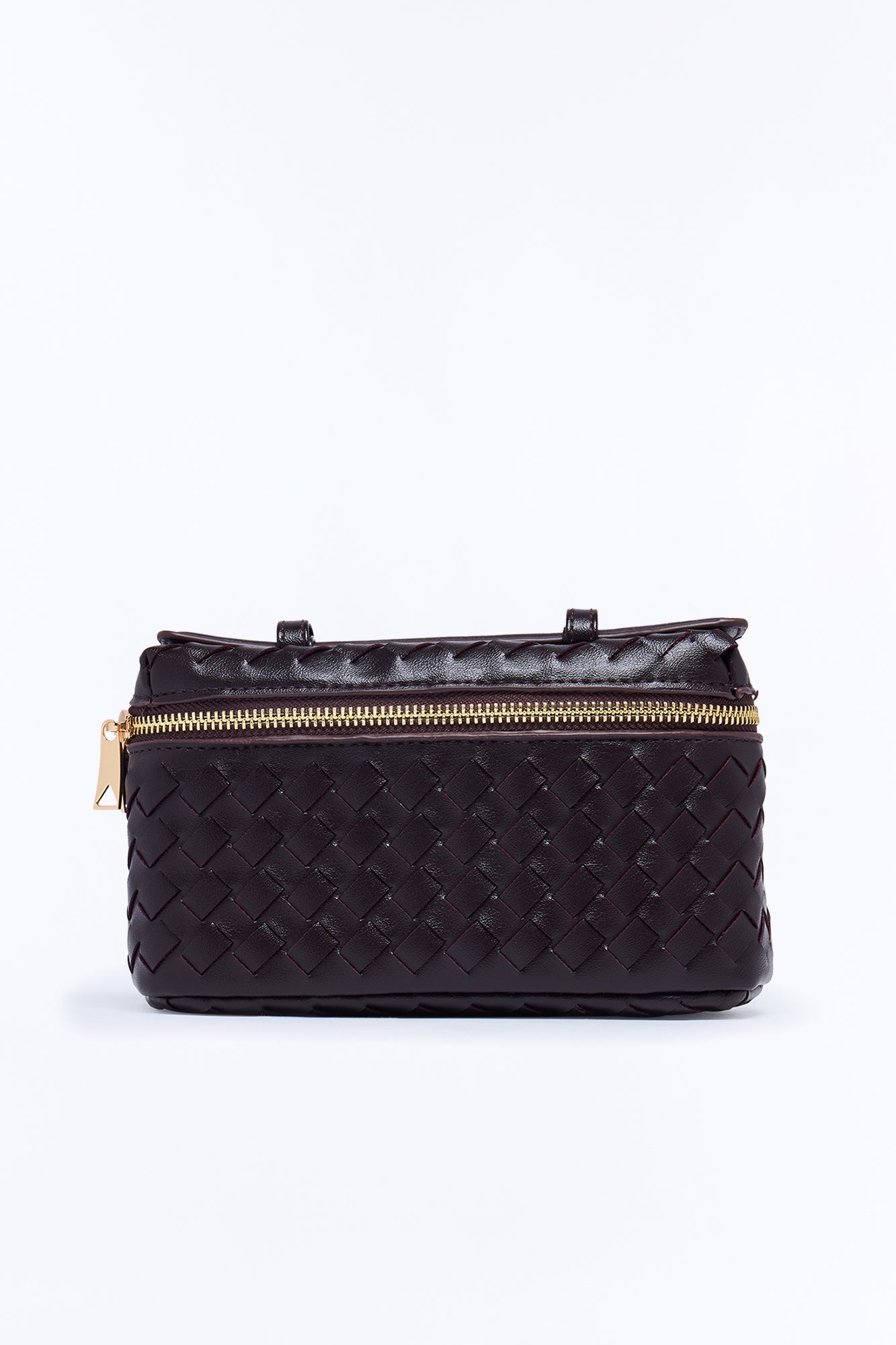 Intertwined Woven Faux Leather Crossbody Handbag - Brown