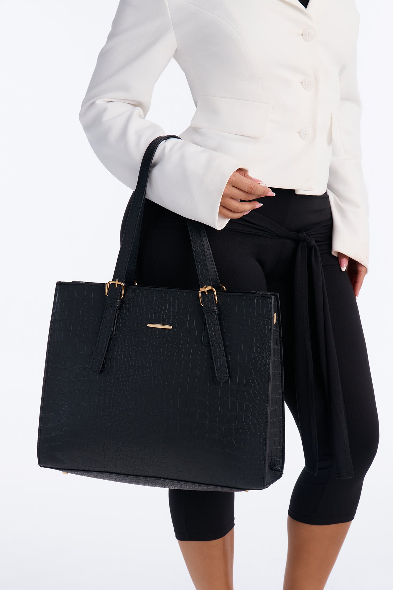 More Than A Faux Leather 3 Piece Tote Handbag Set - Black