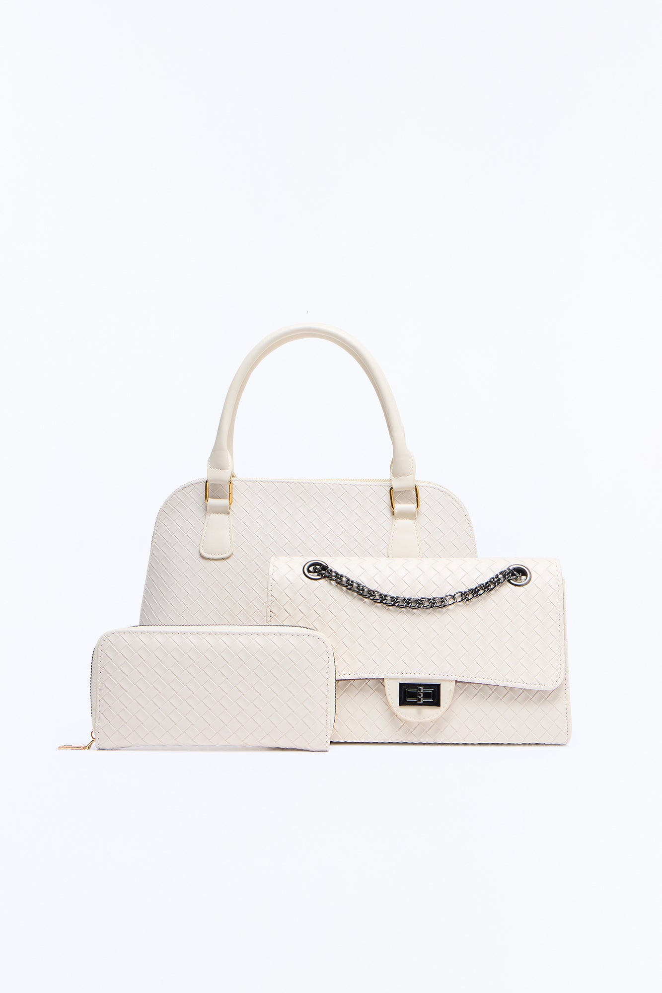 Bag It Up Faux Leather 3 Piece Satchel Handbag Set - Ivory
