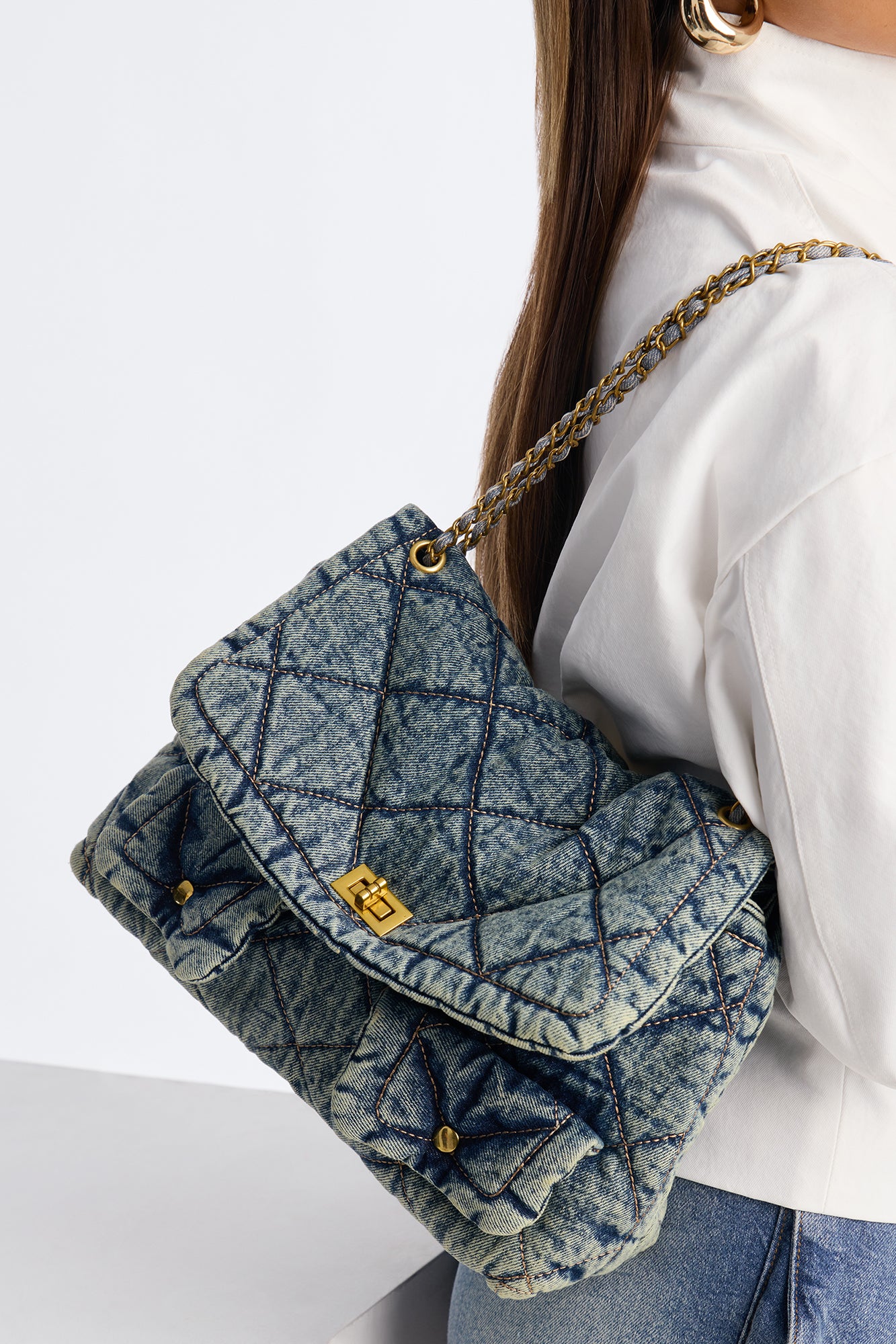 Quilt Trip Denim Oversized Shoulder Handbag - Denim