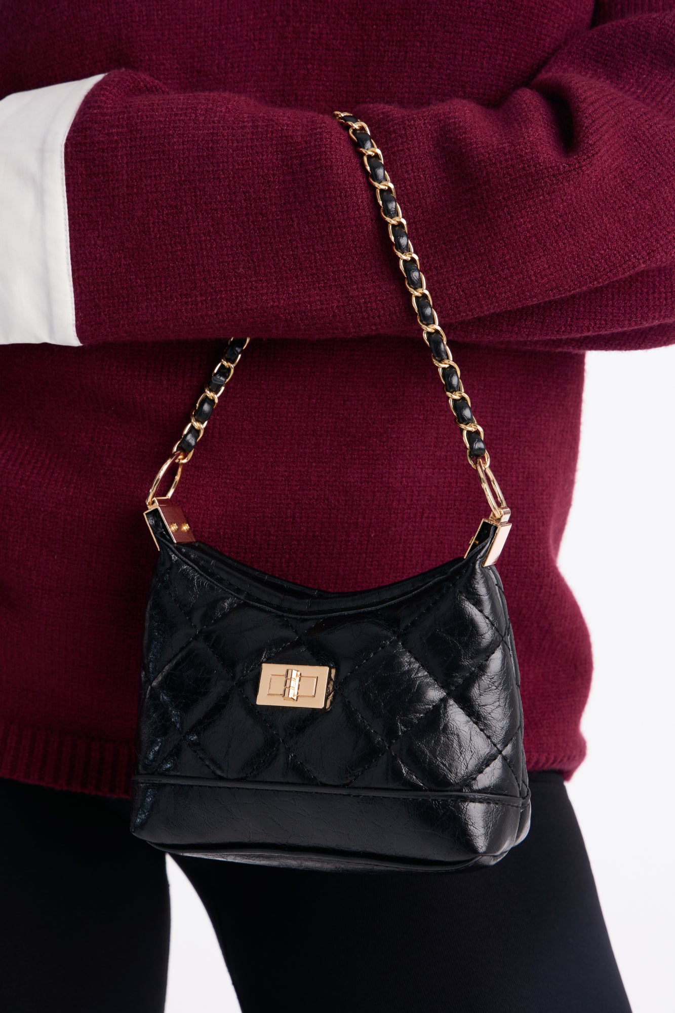 Quilted Dreams Faux Leather Crossbody Handbag - Black