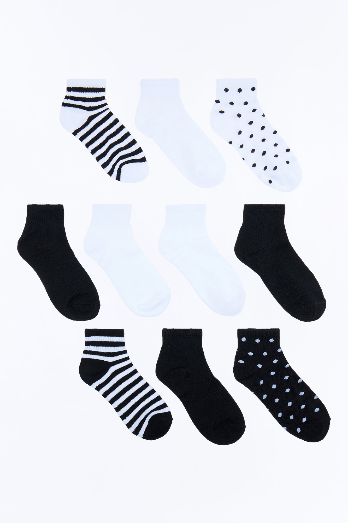 10 Pack Dots And Stripes Quarter Length Socks - Black/combo