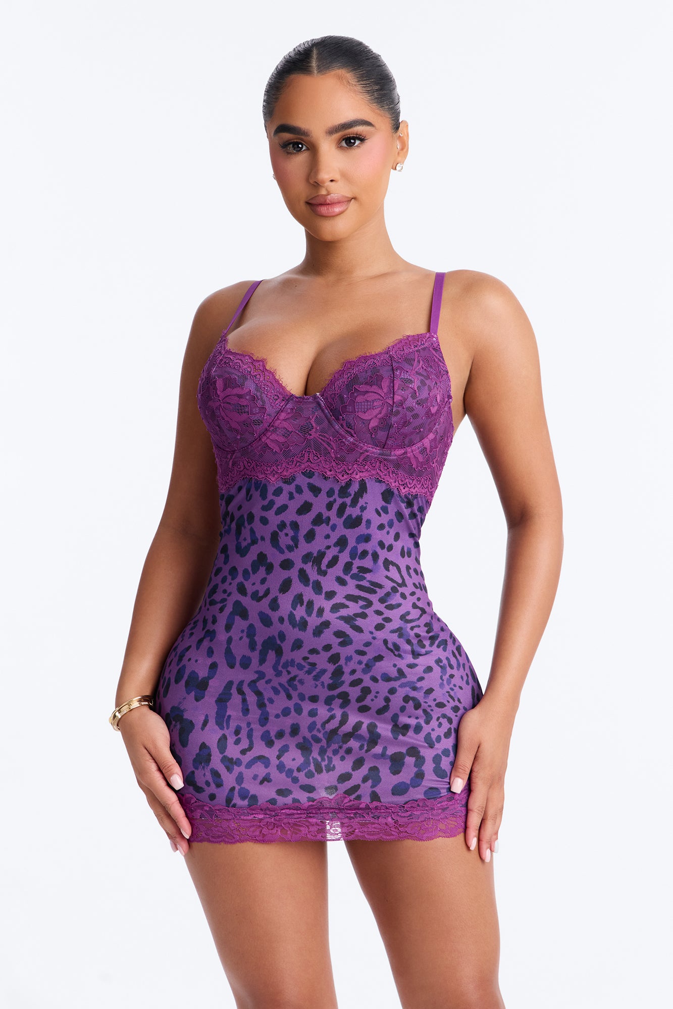 Sydney Leopard Lace Chemise - Purple