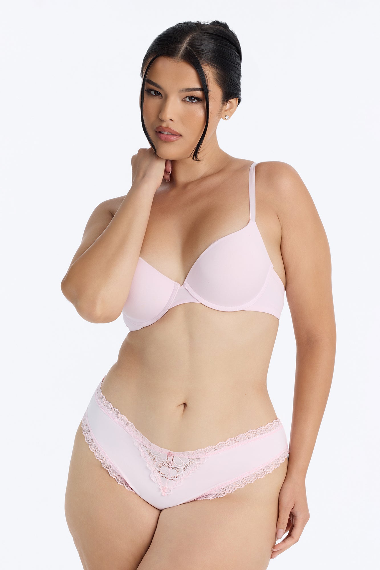 Nova Lace Trim Stretch Thong Panty - Blush