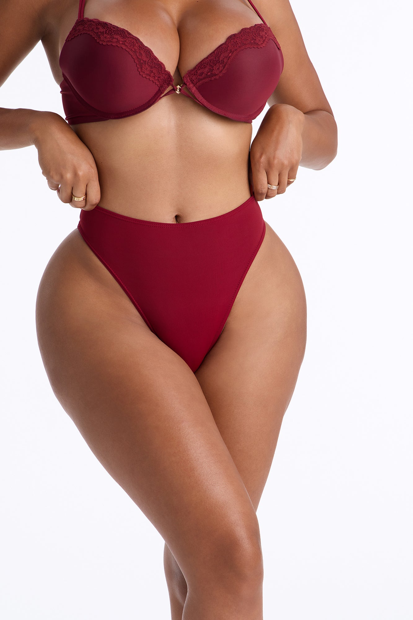 Nova Microfiber High Waist Thong Panty - DarkRed