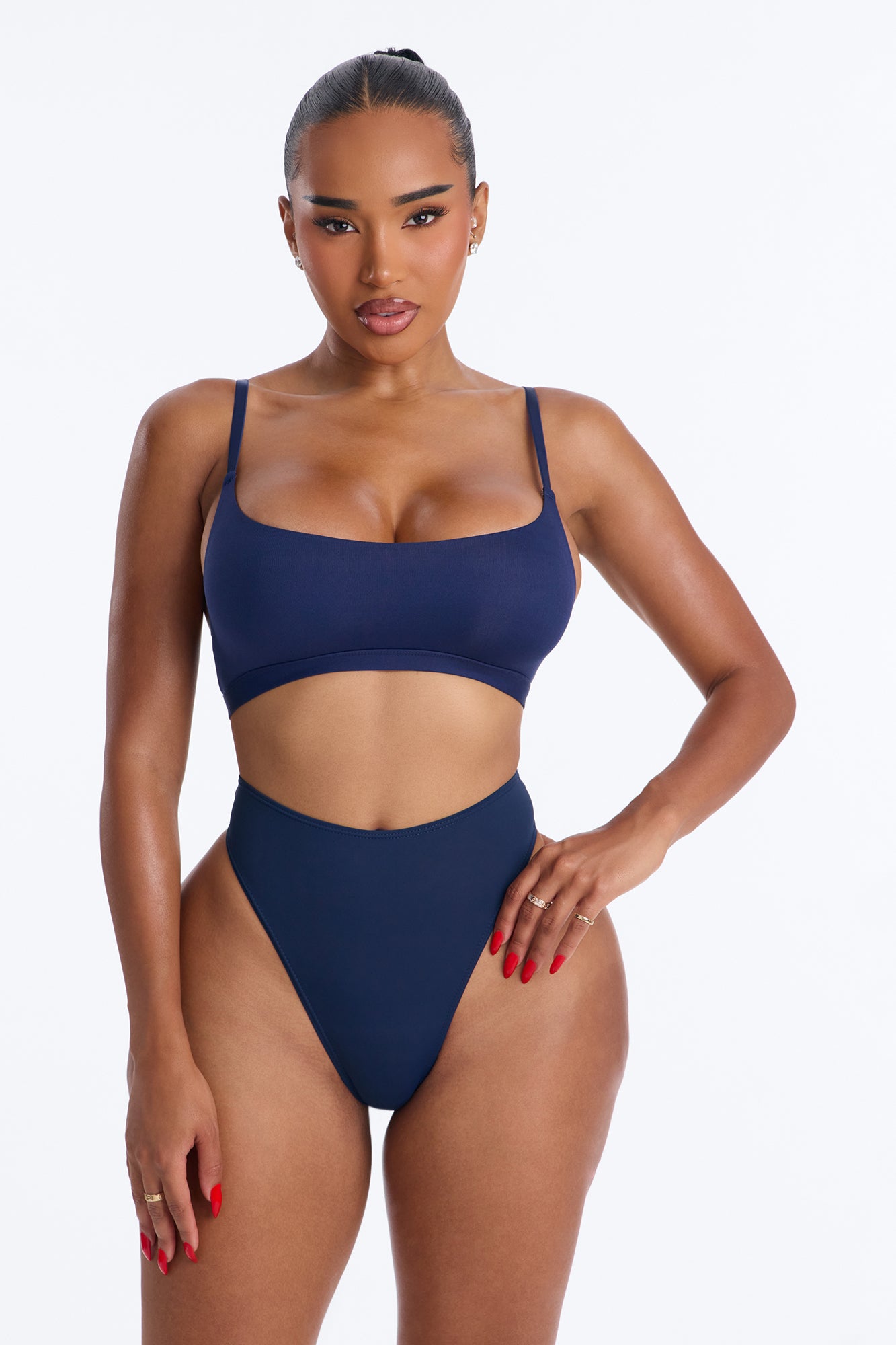 Nova Microfiber High Waist Thong Panty - Navy