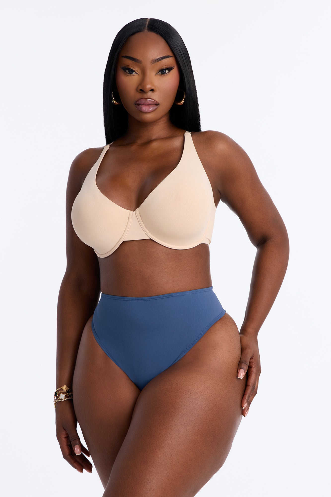 Nova Microfiber High Waist Thong Panty - Slate Blue