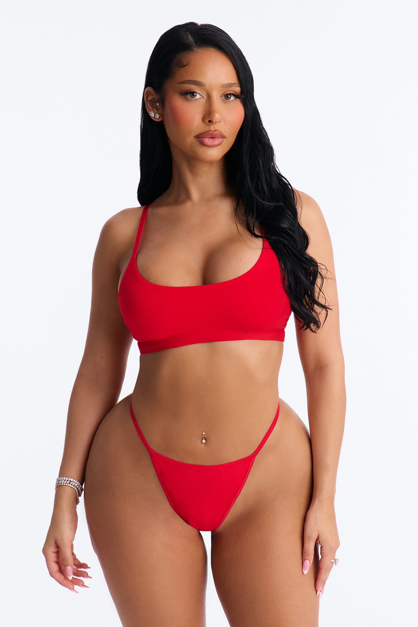 Nova Cotton Scoop Neck Bralette - Red