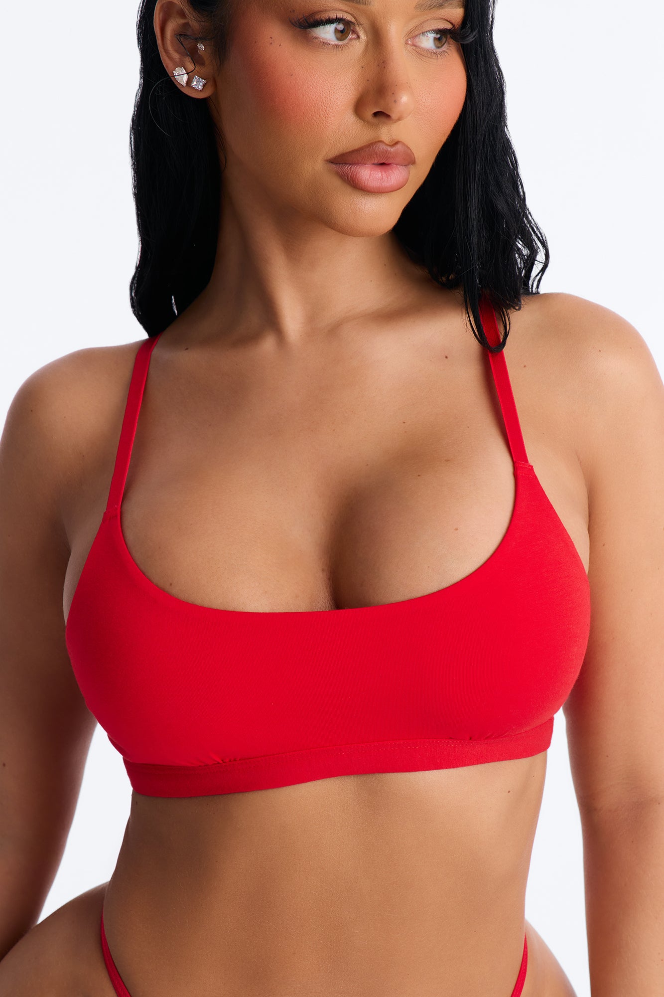 Nova Cotton Scoop Neck Bralette - Red