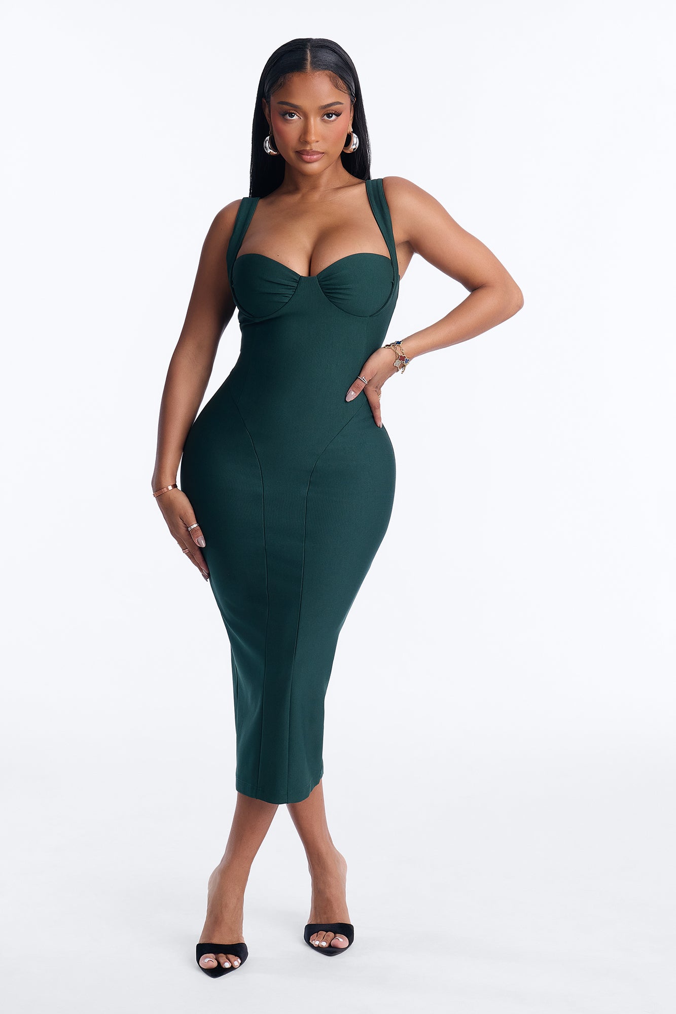 Lily Rosaline Midi Dress - Hunter Green