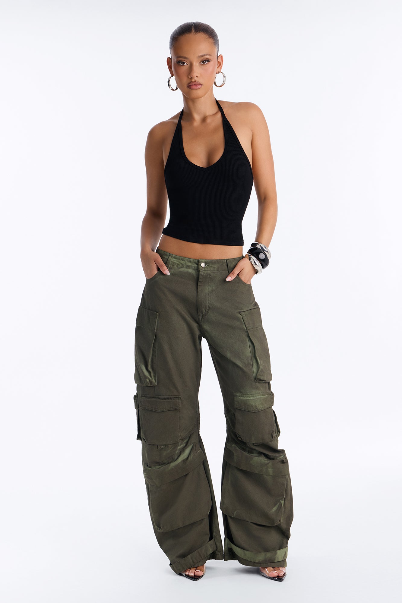 Abigail Low Rise Barrel Leg Cargo Pant - Olive/combo