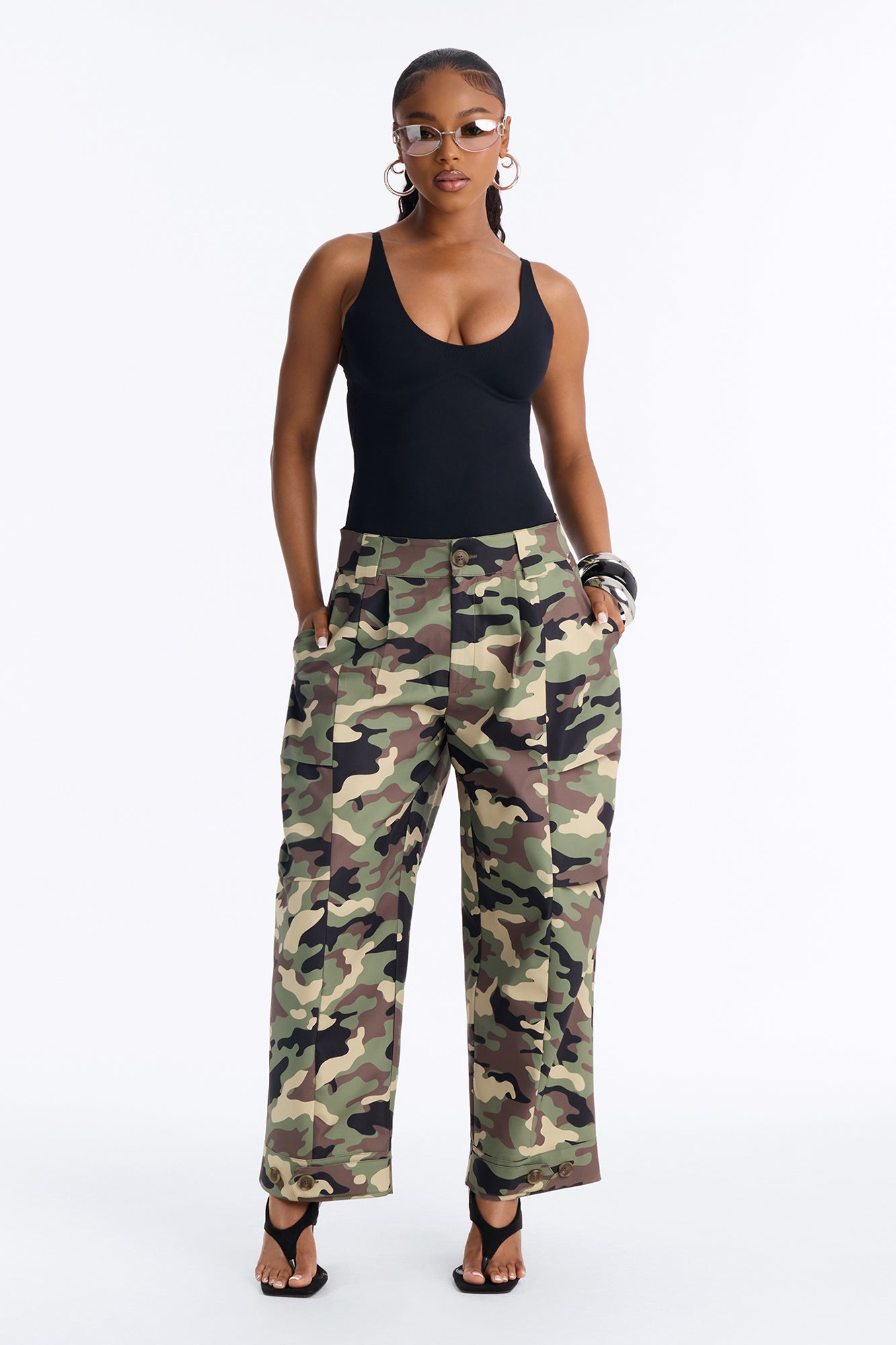 Kayla Barrel Leg Printed Pant - Camouflage