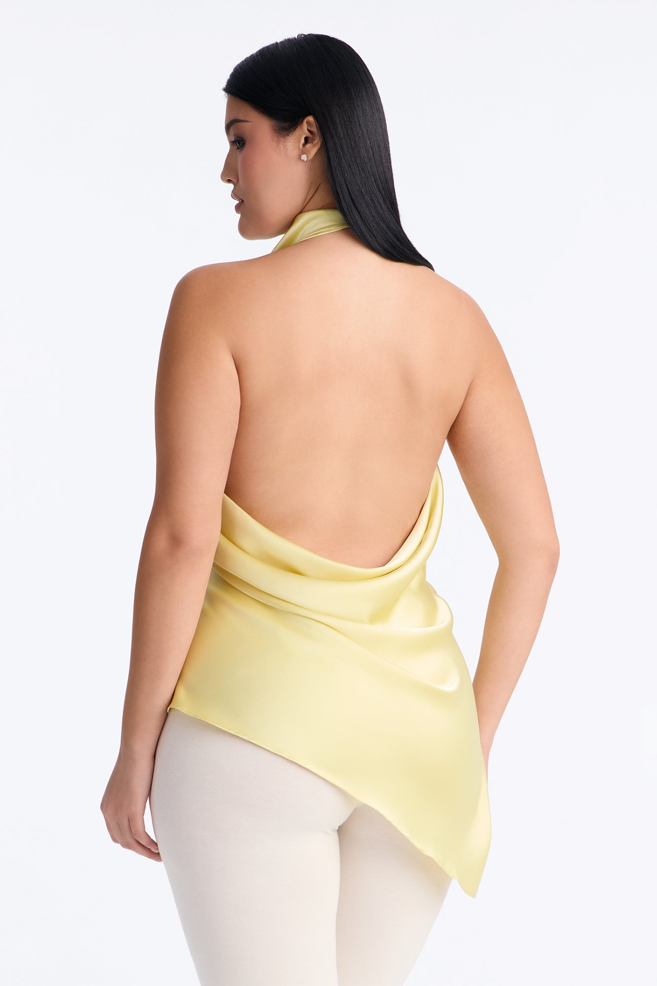 Teagan High Neck Satin Halter Top - Butter Yellow