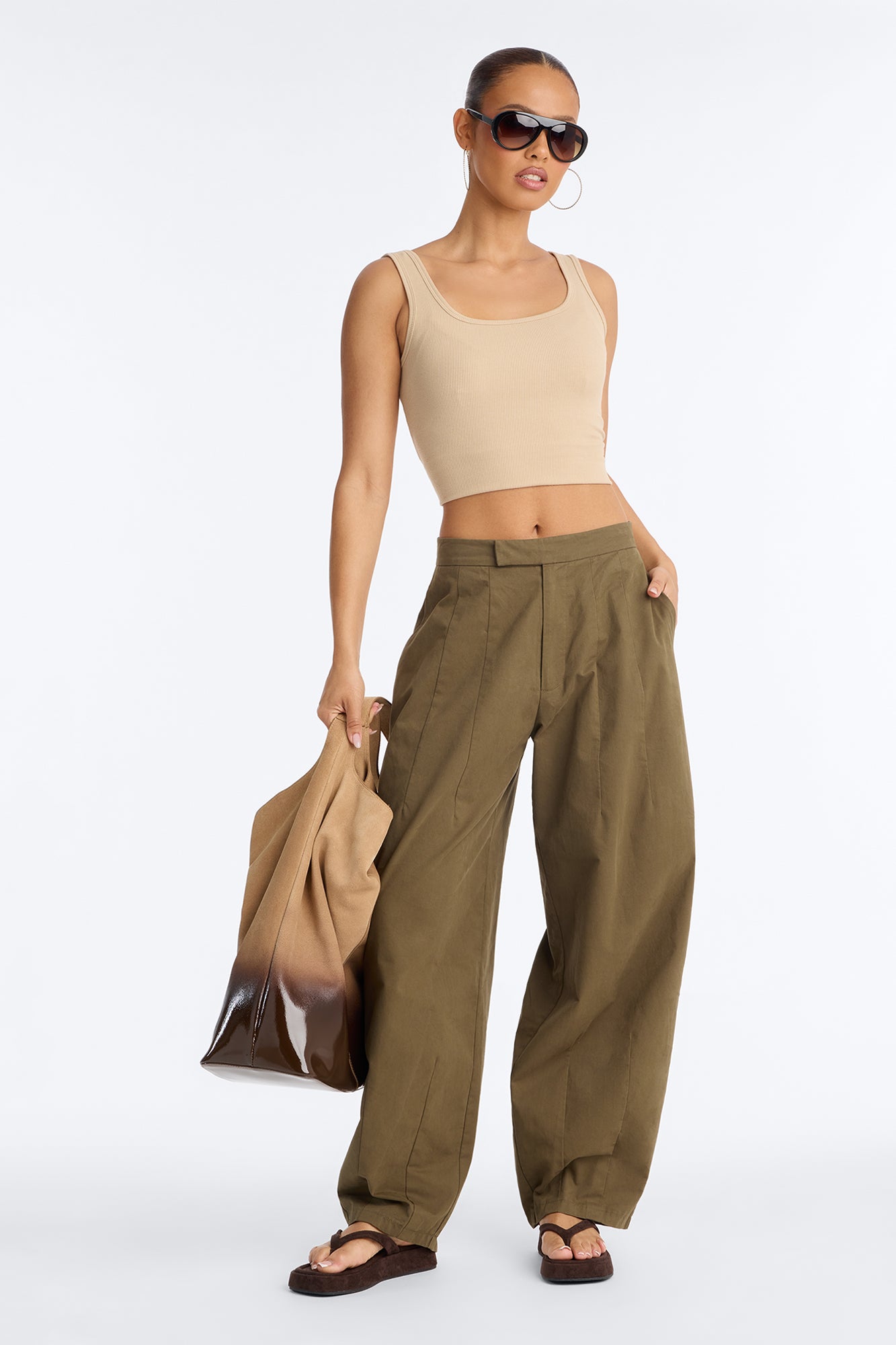 Cora High Rise Barrel Leg Pant 30″ - Olive