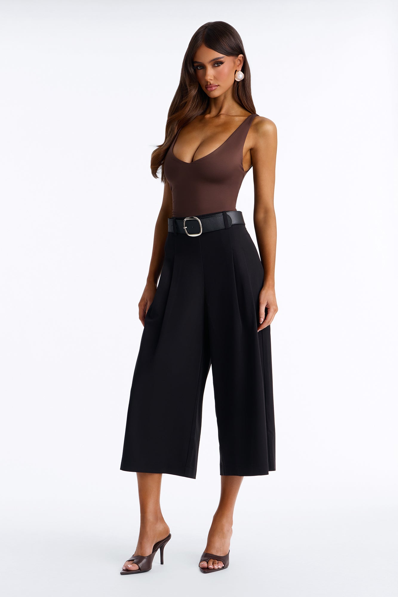 Misty High Rise Belted Culotte Trouser Pant - Black