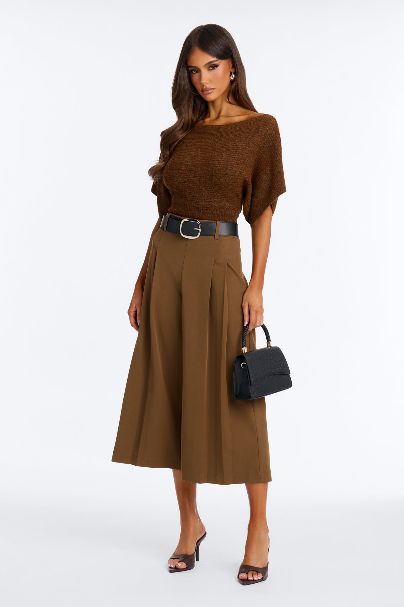 Misty High Rise Belted Culotte Trouser Pant - Caffe