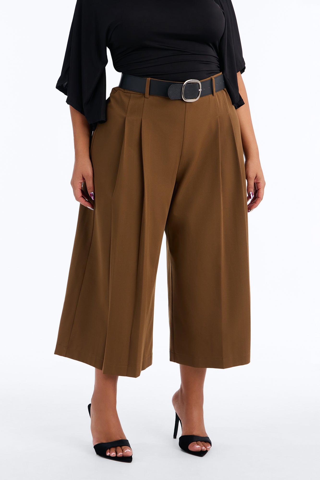 Misty High Rise Belted Culotte Trouser Pant - Caffe