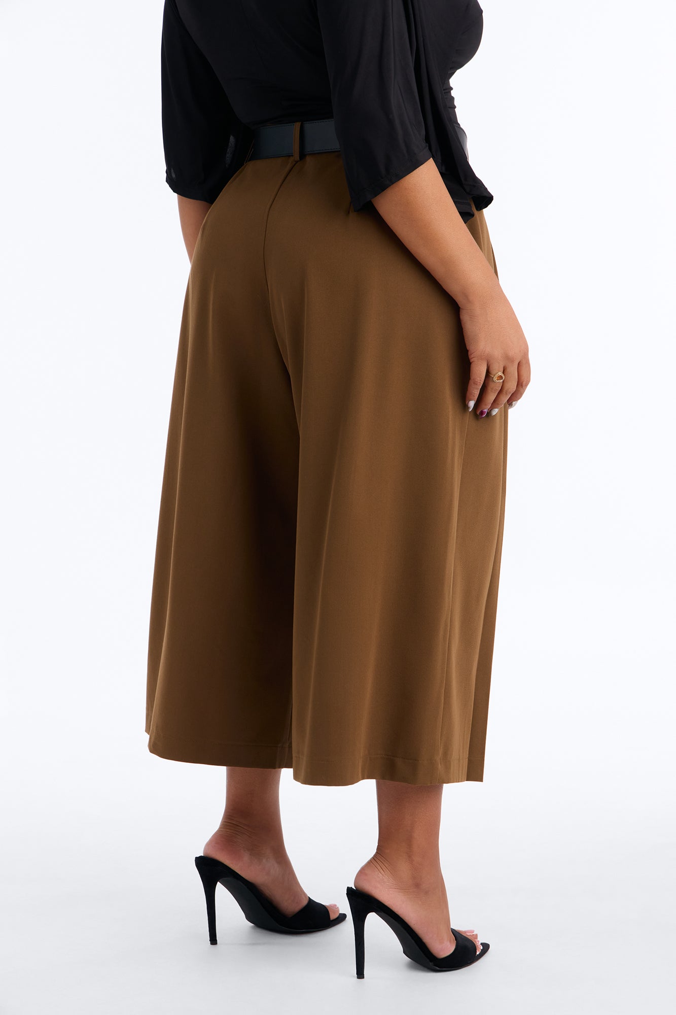 Misty High Rise Belted Culotte Trouser Pant - Caffe
