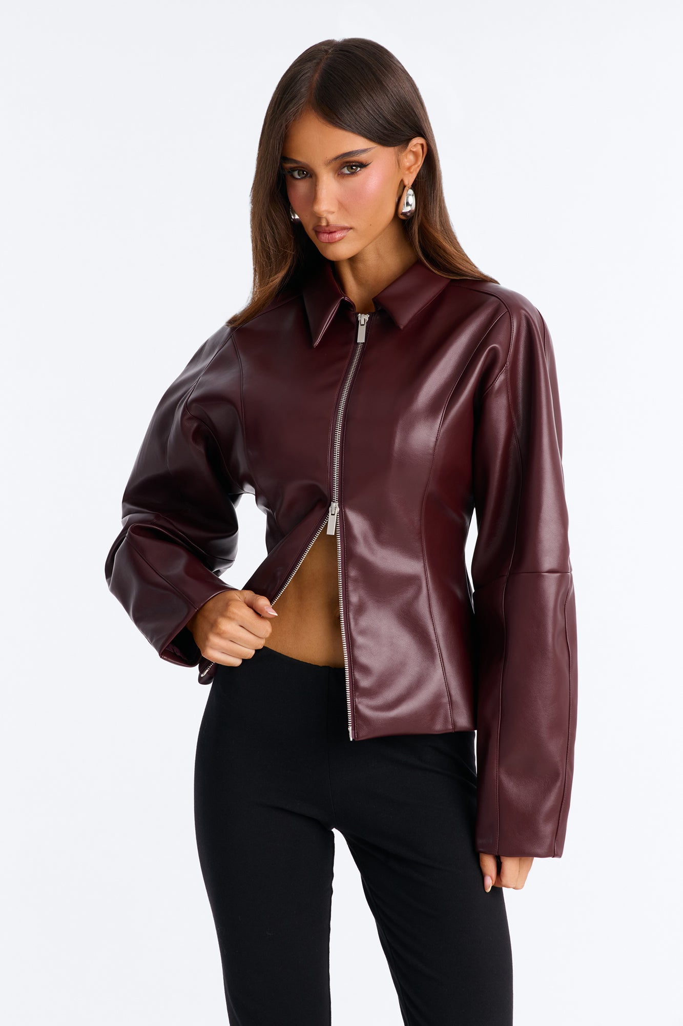 Deserve More Fitted Faux Leather Jacket - Burgundy