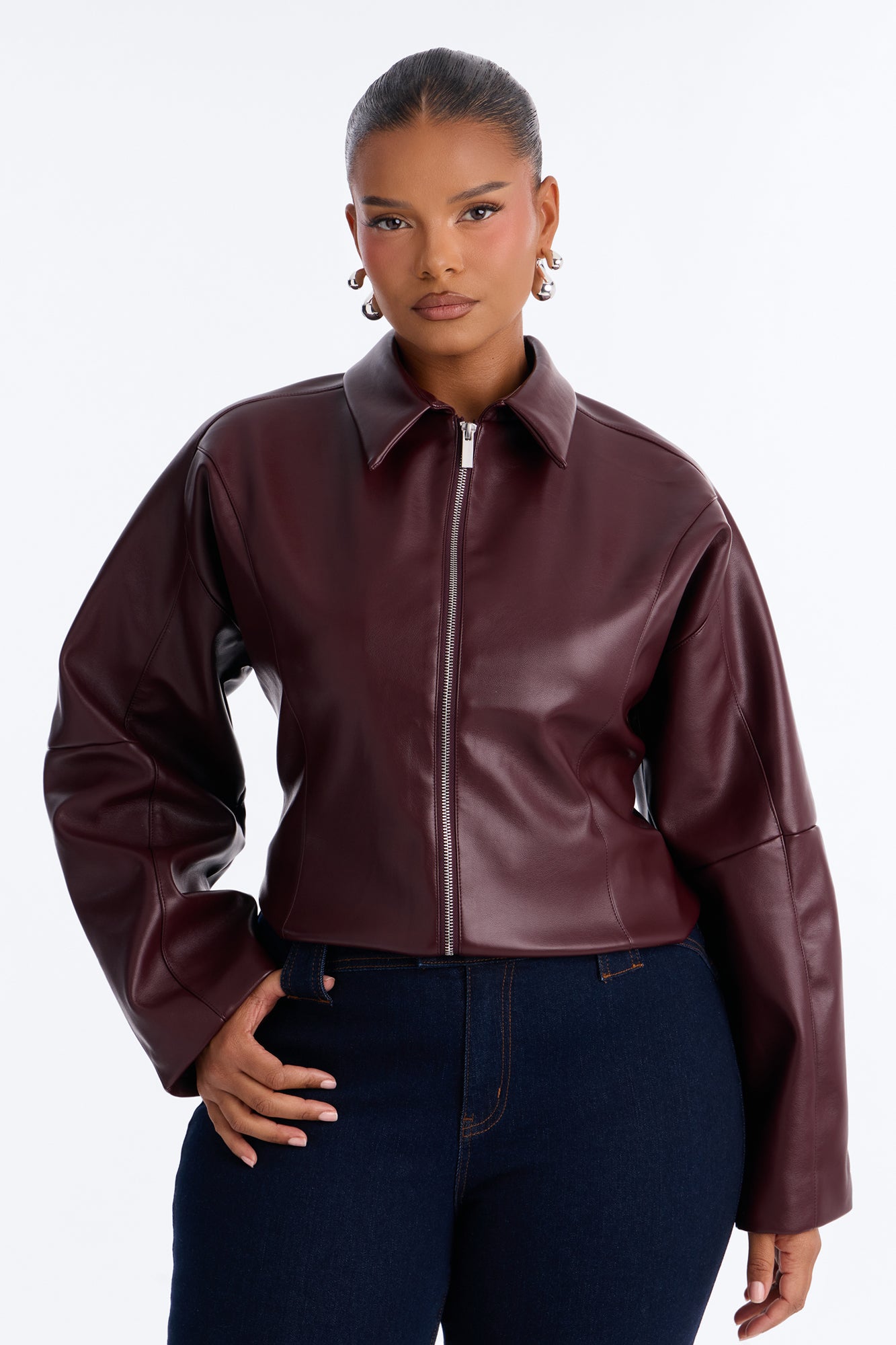 Deserve More Fitted Faux Leather Jacket - Burgundy