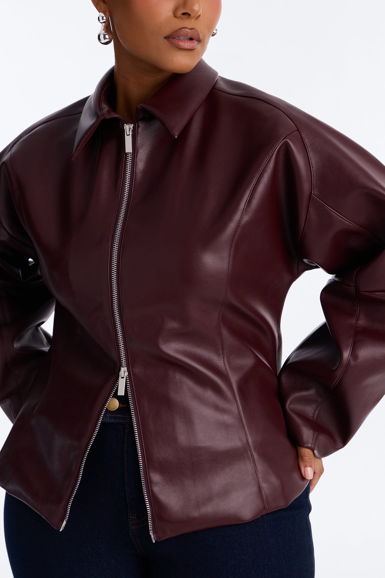 Deserve More Fitted Faux Leather Jacket - Burgundy