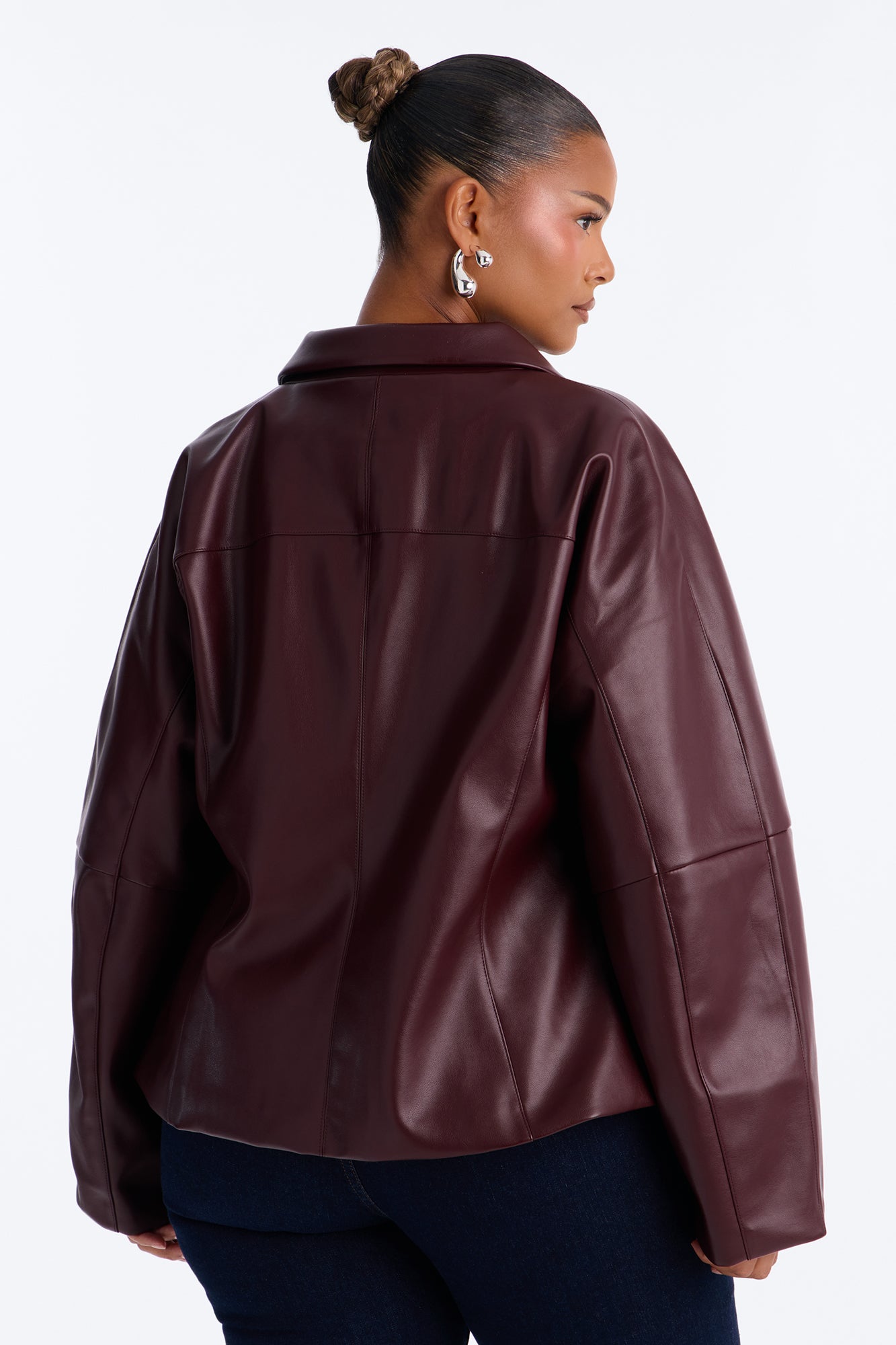 Deserve More Fitted Faux Leather Jacket - Burgundy