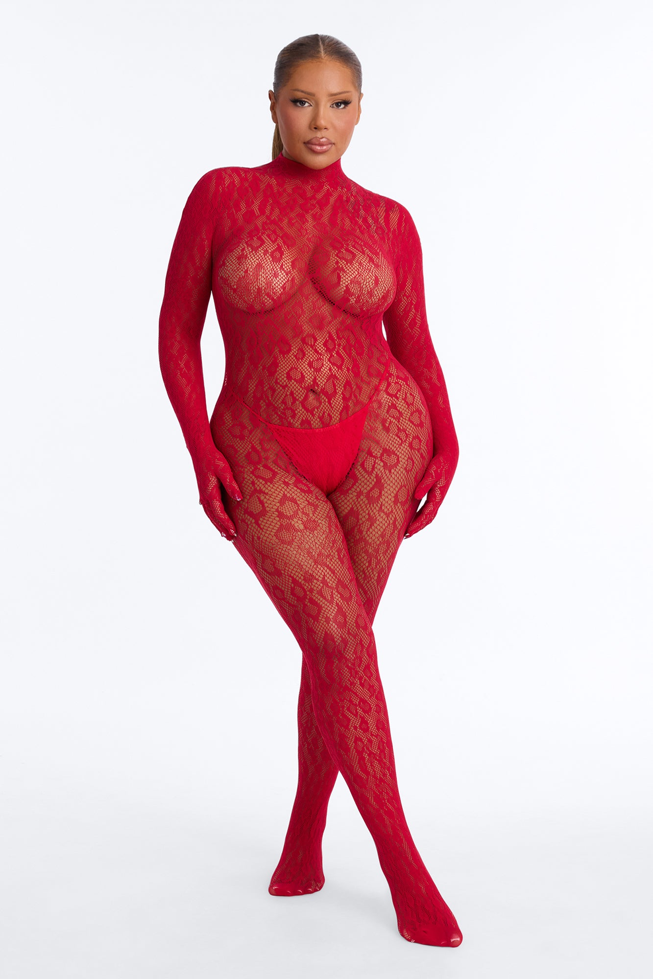 Sasha Jumpsuit Fishnet Bodystocking - Wine