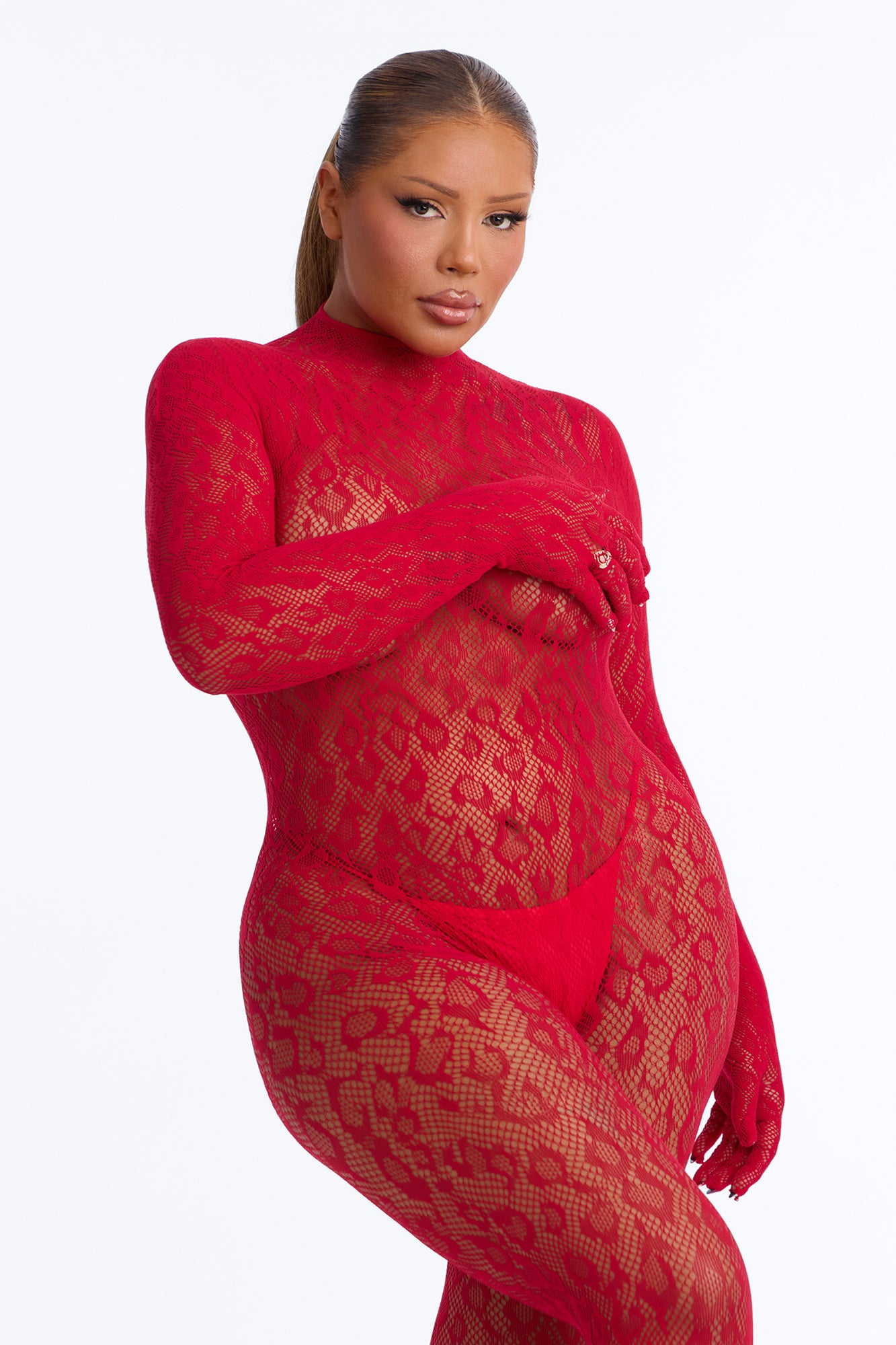 Sasha Jumpsuit Fishnet Bodystocking - Wine