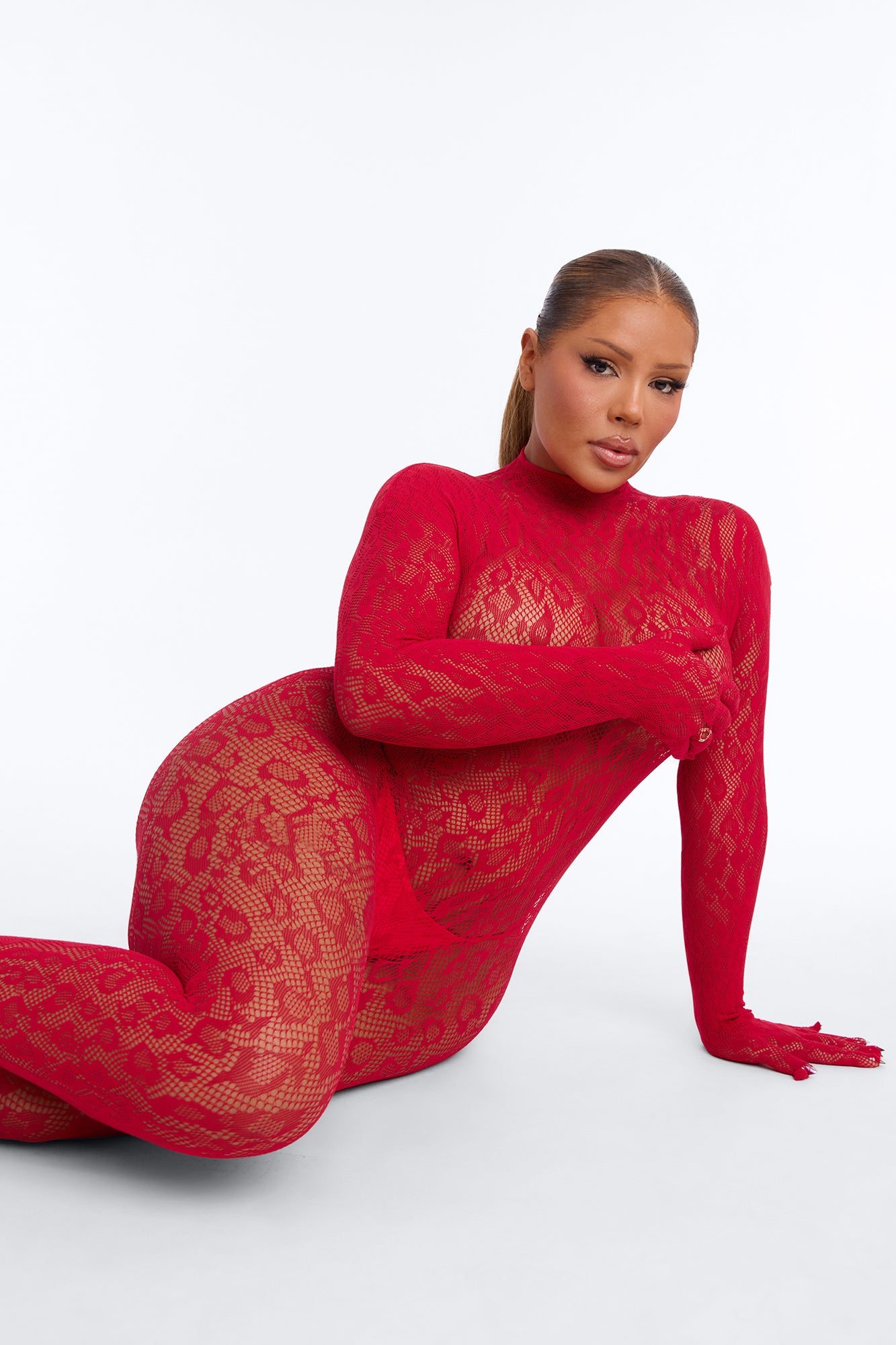 Sasha Jumpsuit Fishnet Bodystocking - Wine