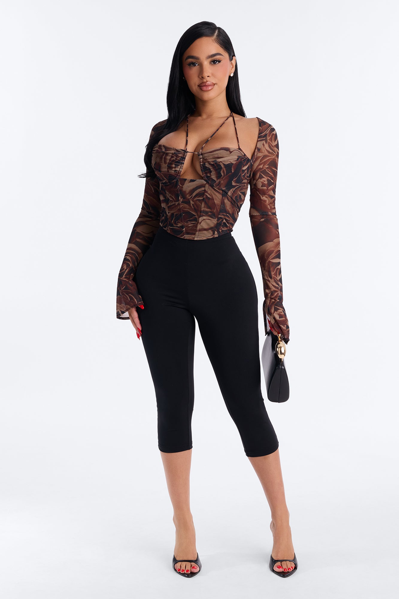 Miranda Mesh Floral Corset Top - Brown/combo