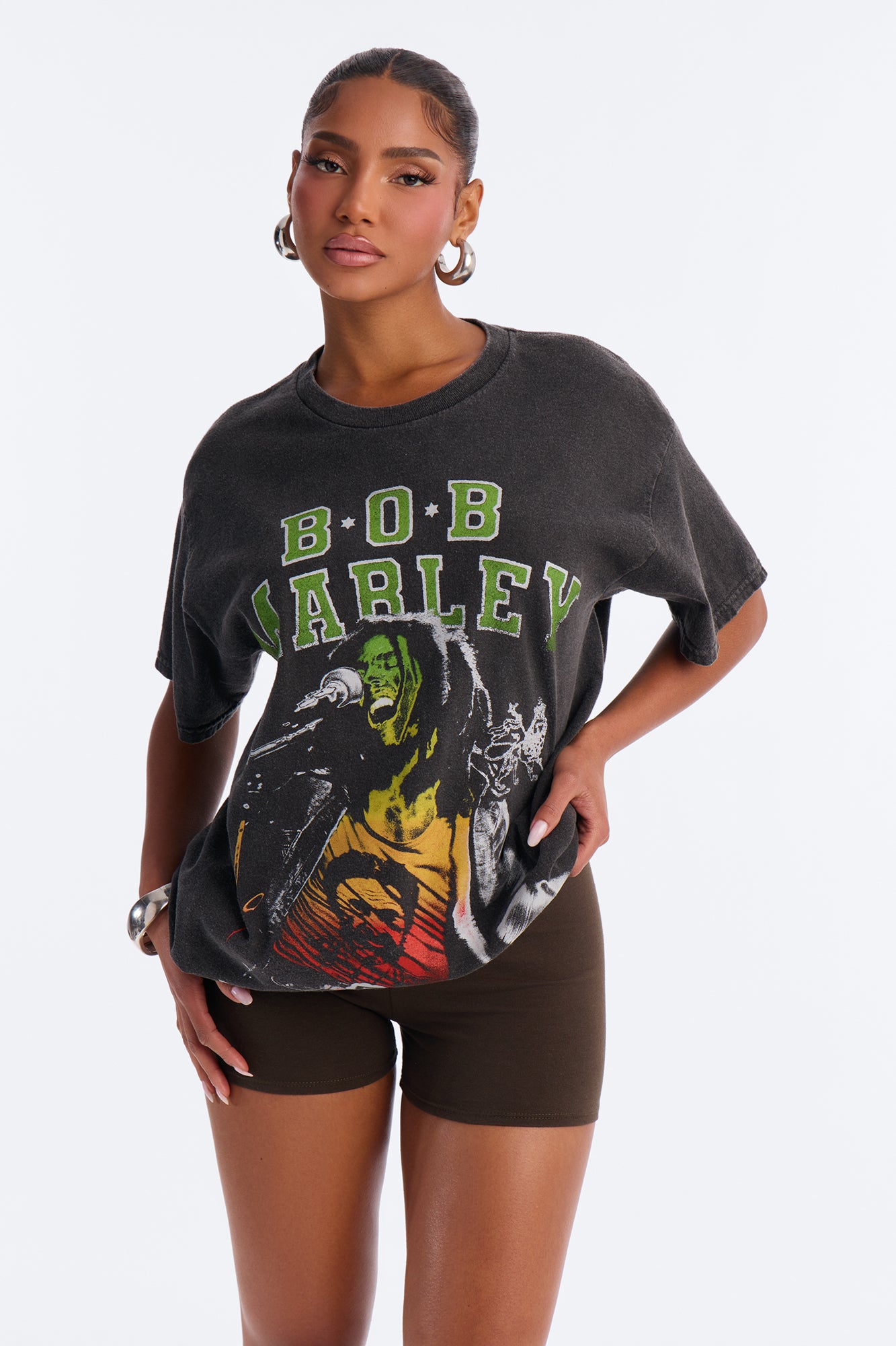 Bob Marley Sketch Oversized Washed Tee - Black