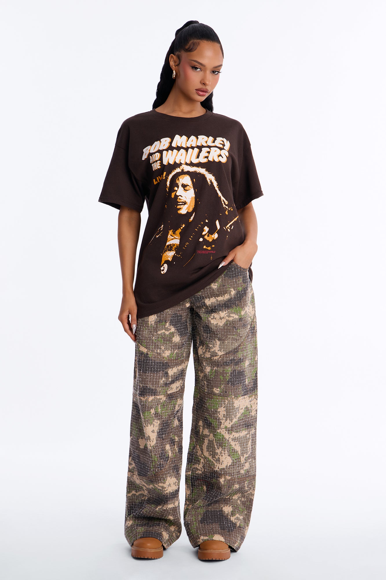 Bob Marley And The Wailers Washed Oversized Tee - Chocolate
