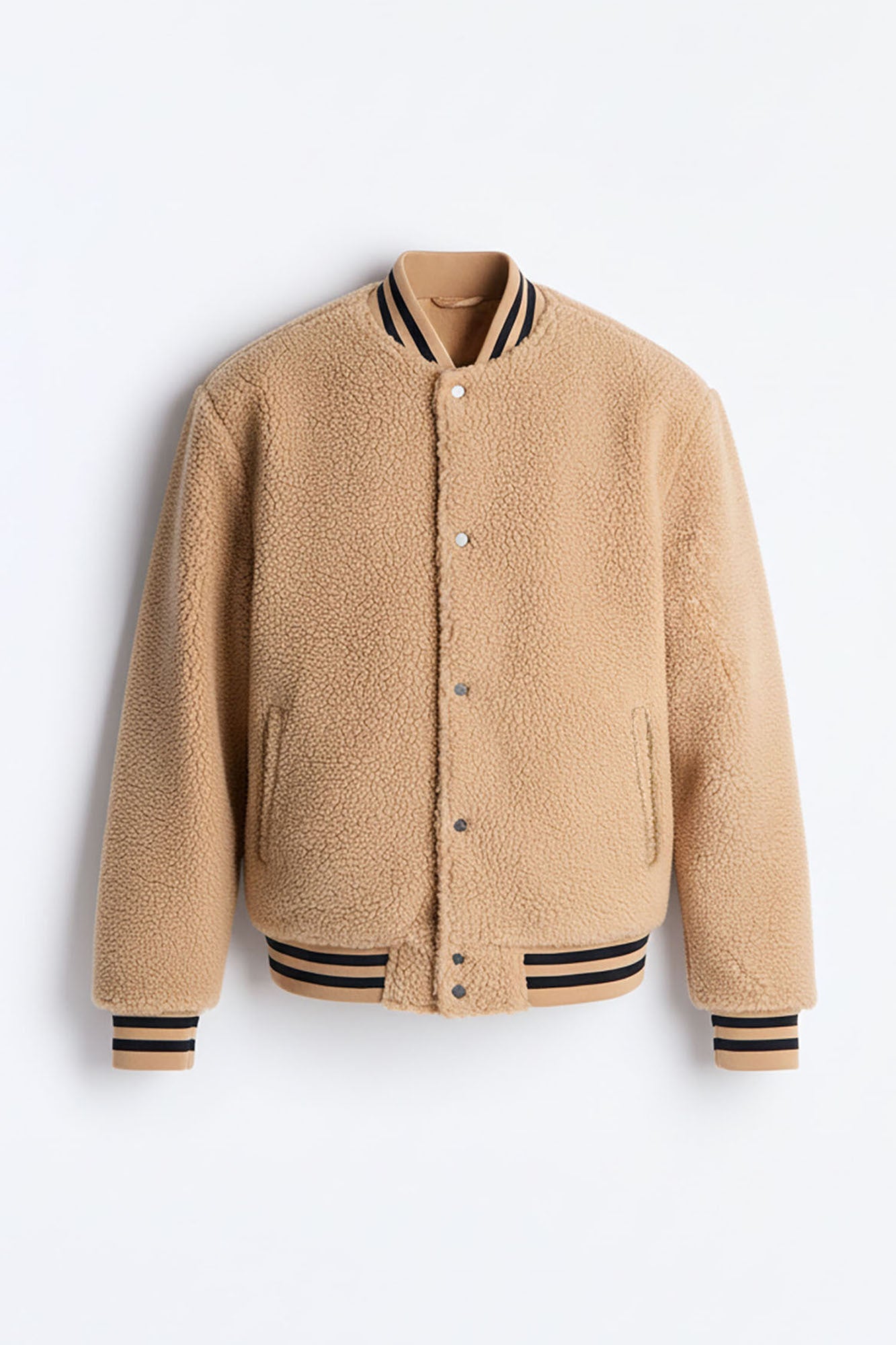 Teddy Varsity Sherpa Jacket - Taupe