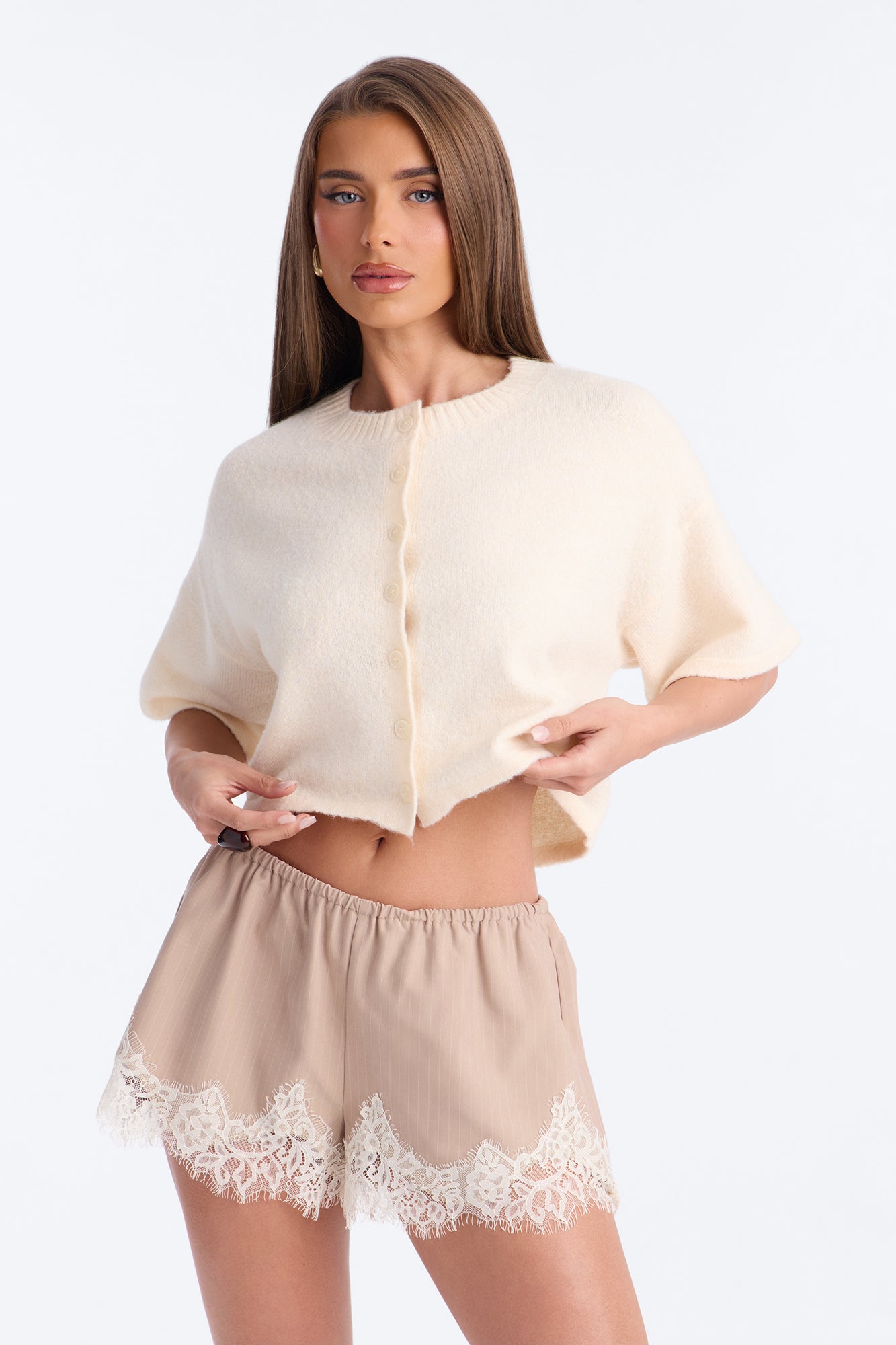 Paige Short Sleeve Oversized Cardigan - Cream