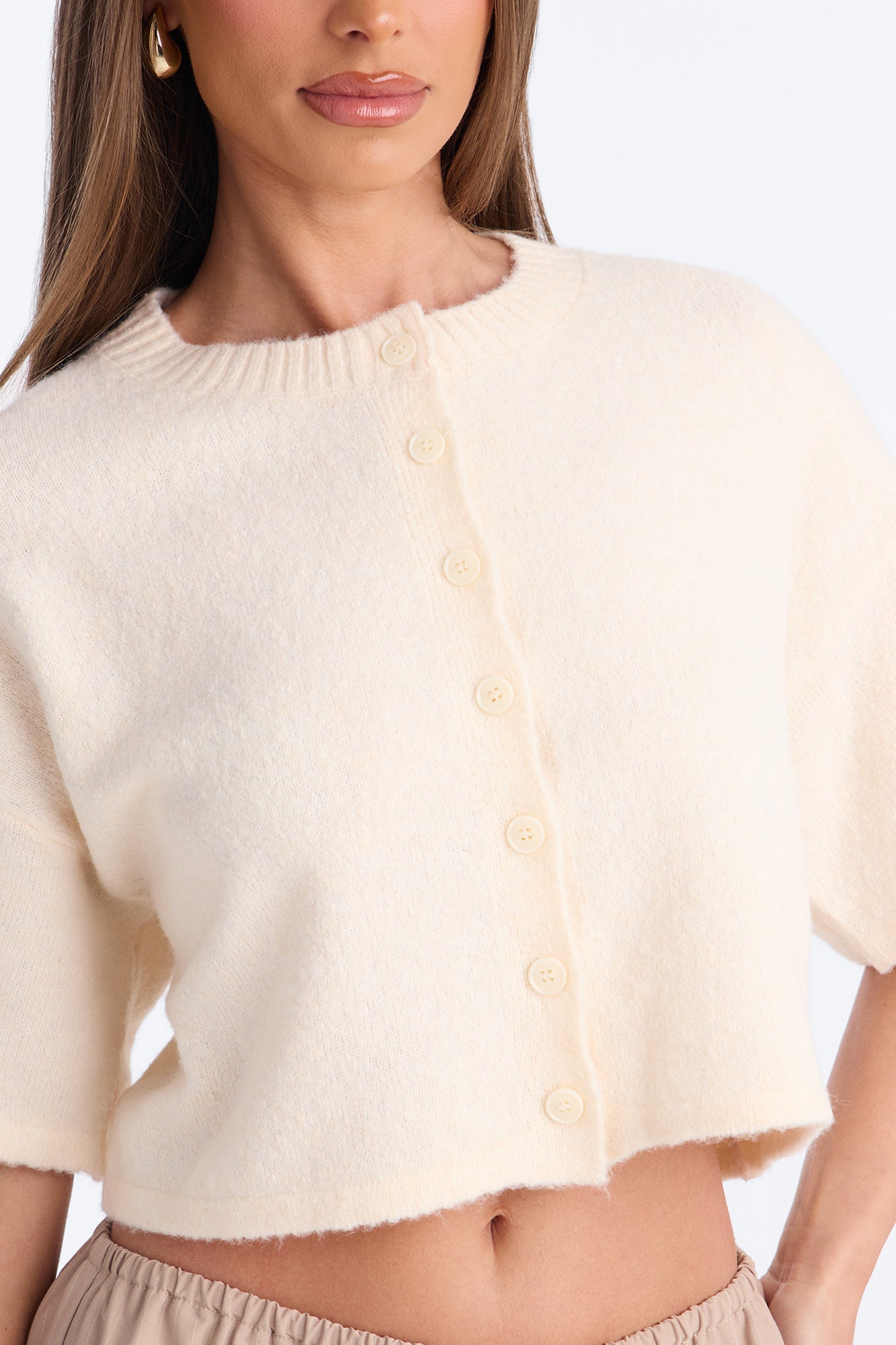 Paige Short Sleeve Oversized Cardigan - Cream