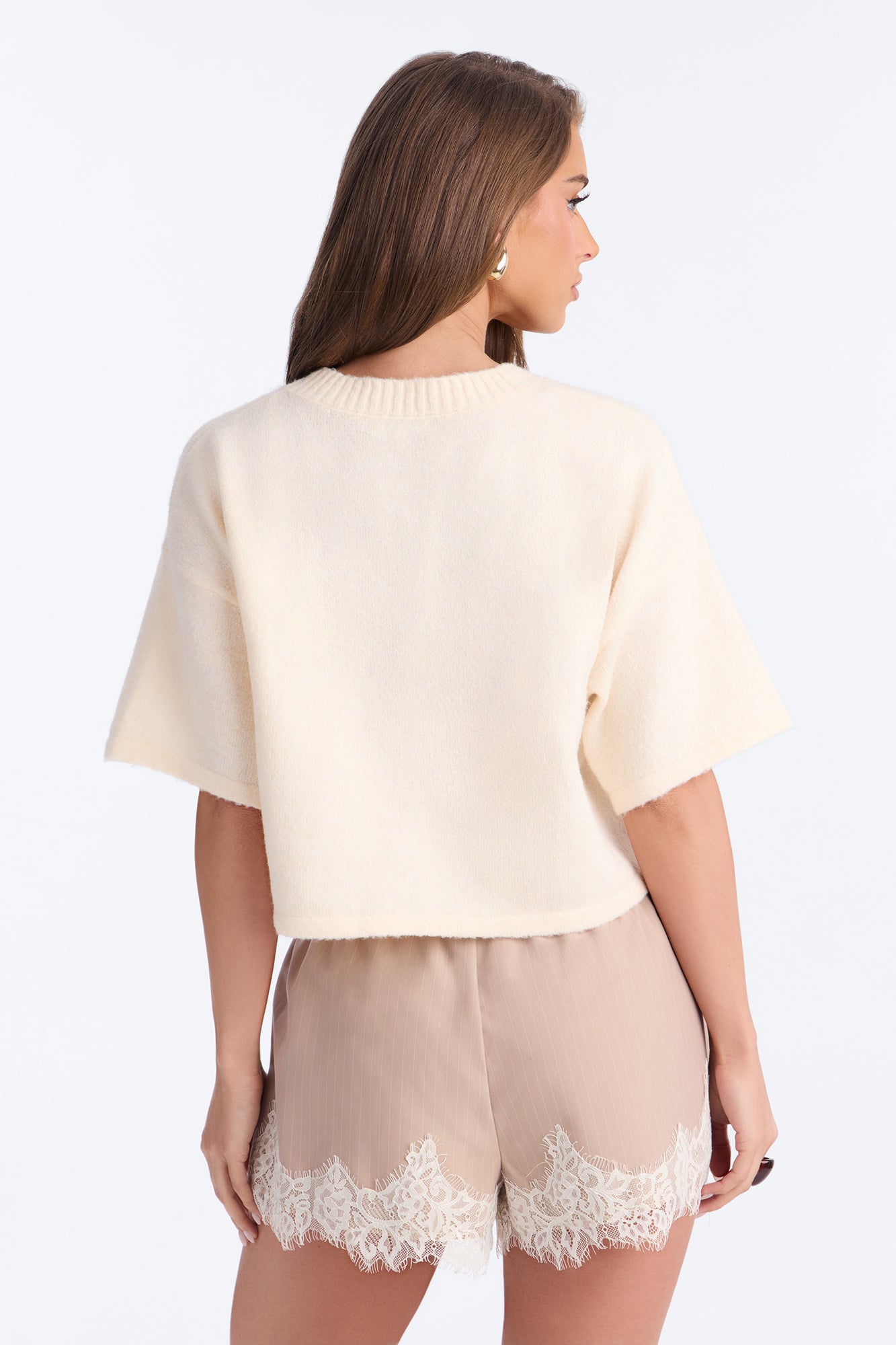Paige Short Sleeve Oversized Cardigan - Cream
