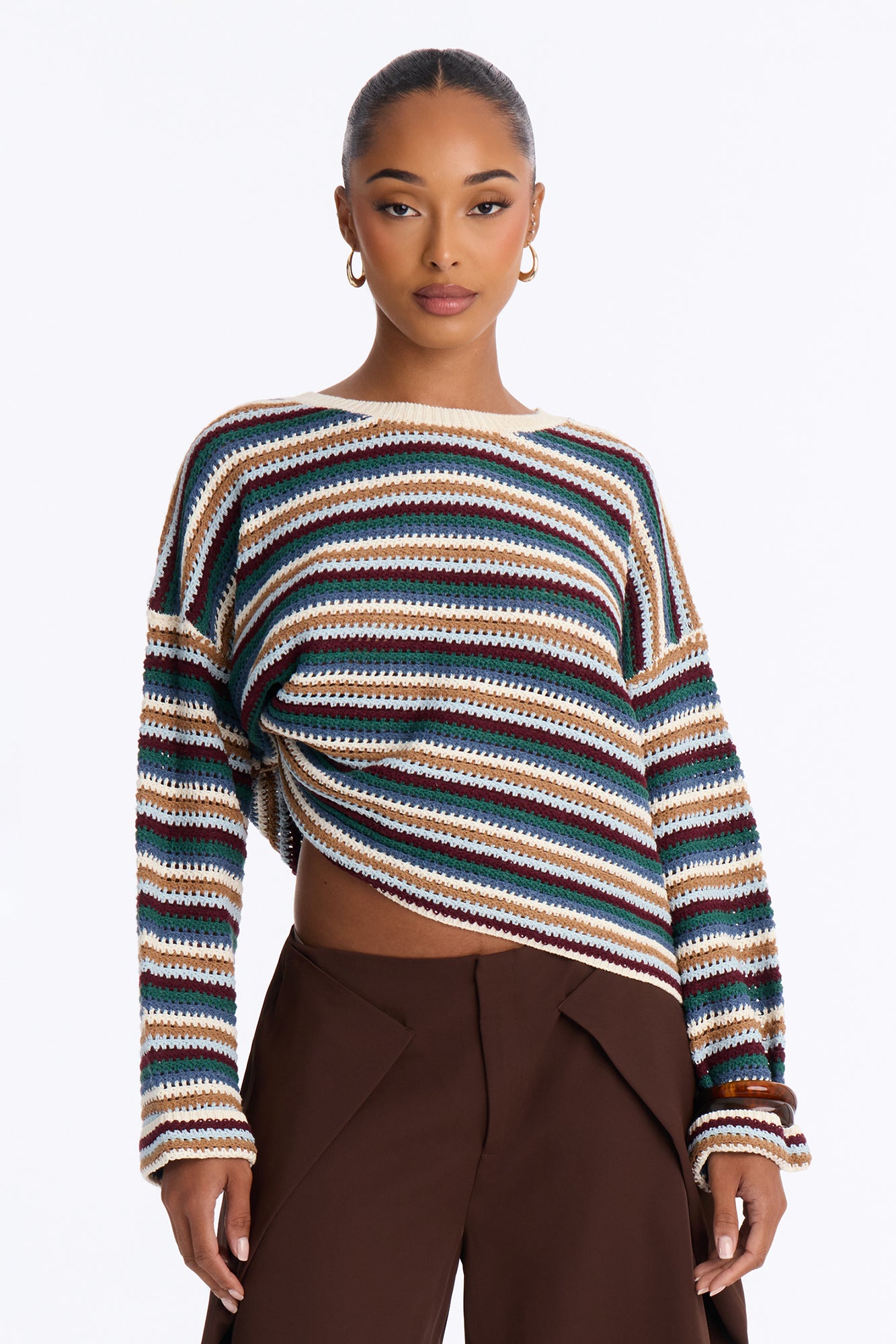 Nia Striped Long Sleeve Oversized Sweater - MultiColor