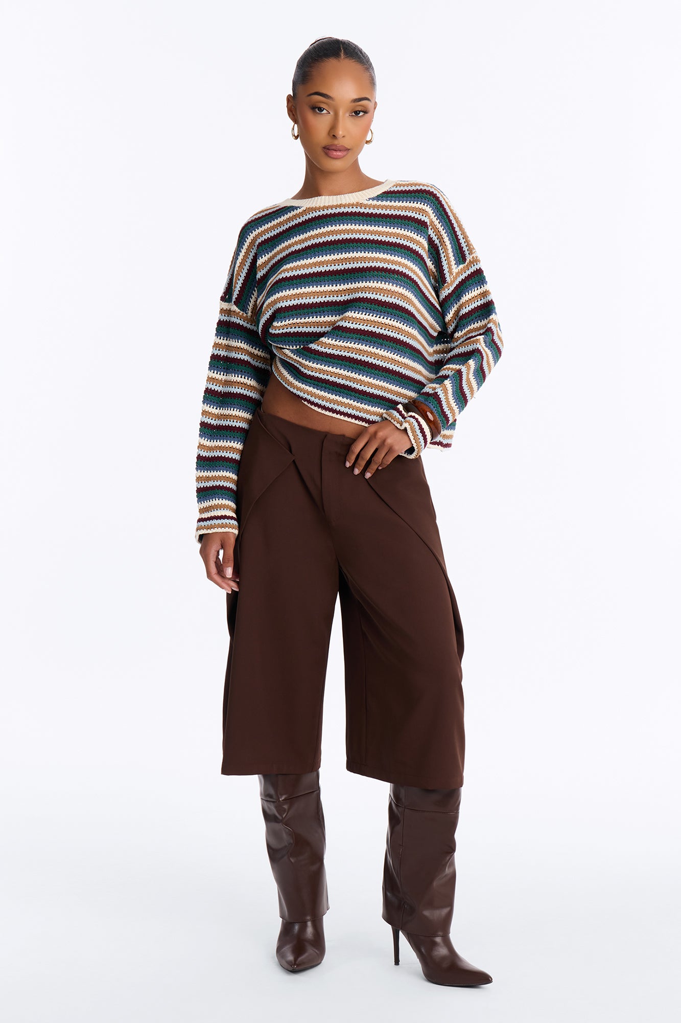 Nia Striped Long Sleeve Oversized Sweater - MultiColor