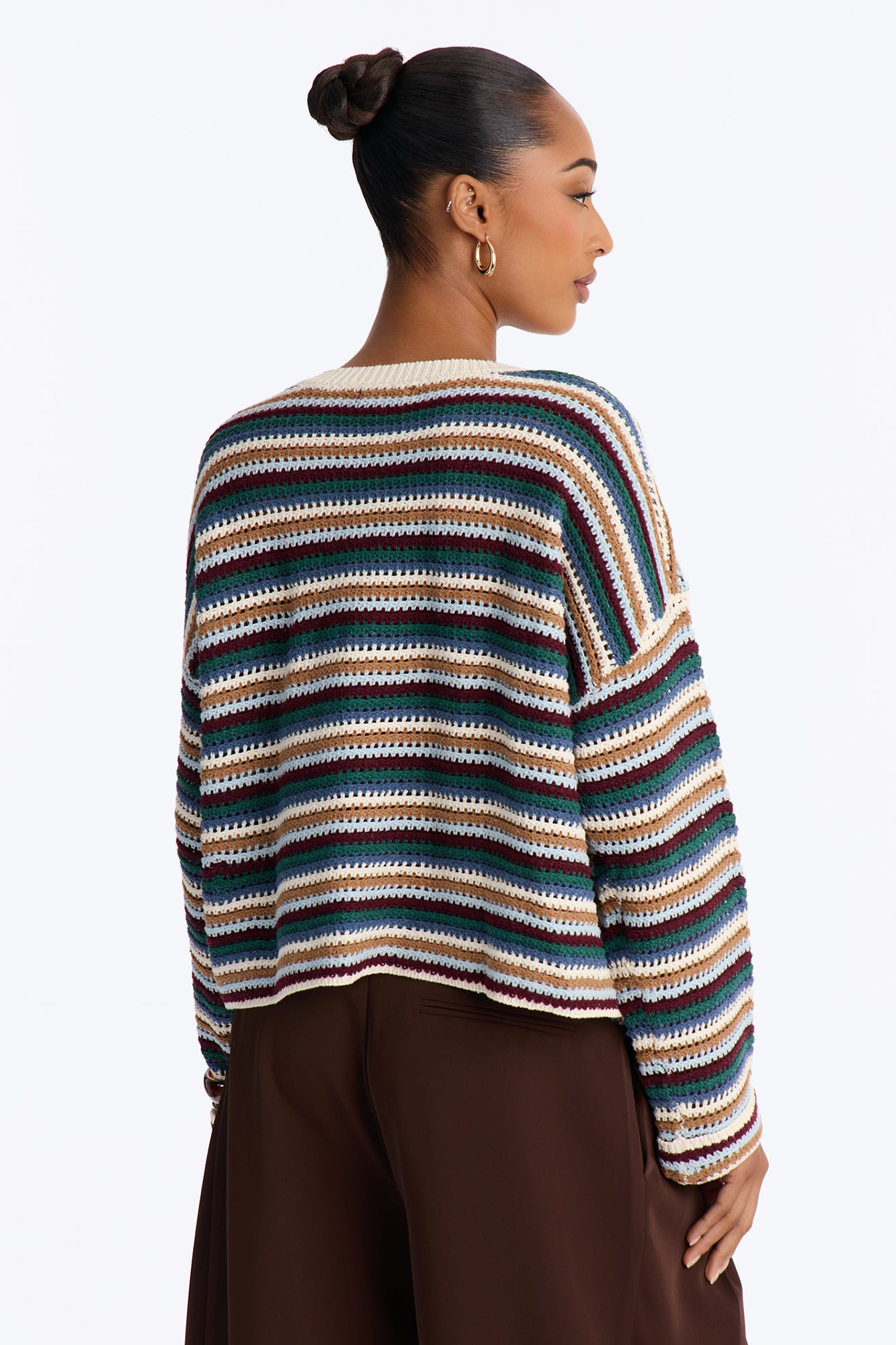 Nia Striped Long Sleeve Oversized Sweater - MultiColor